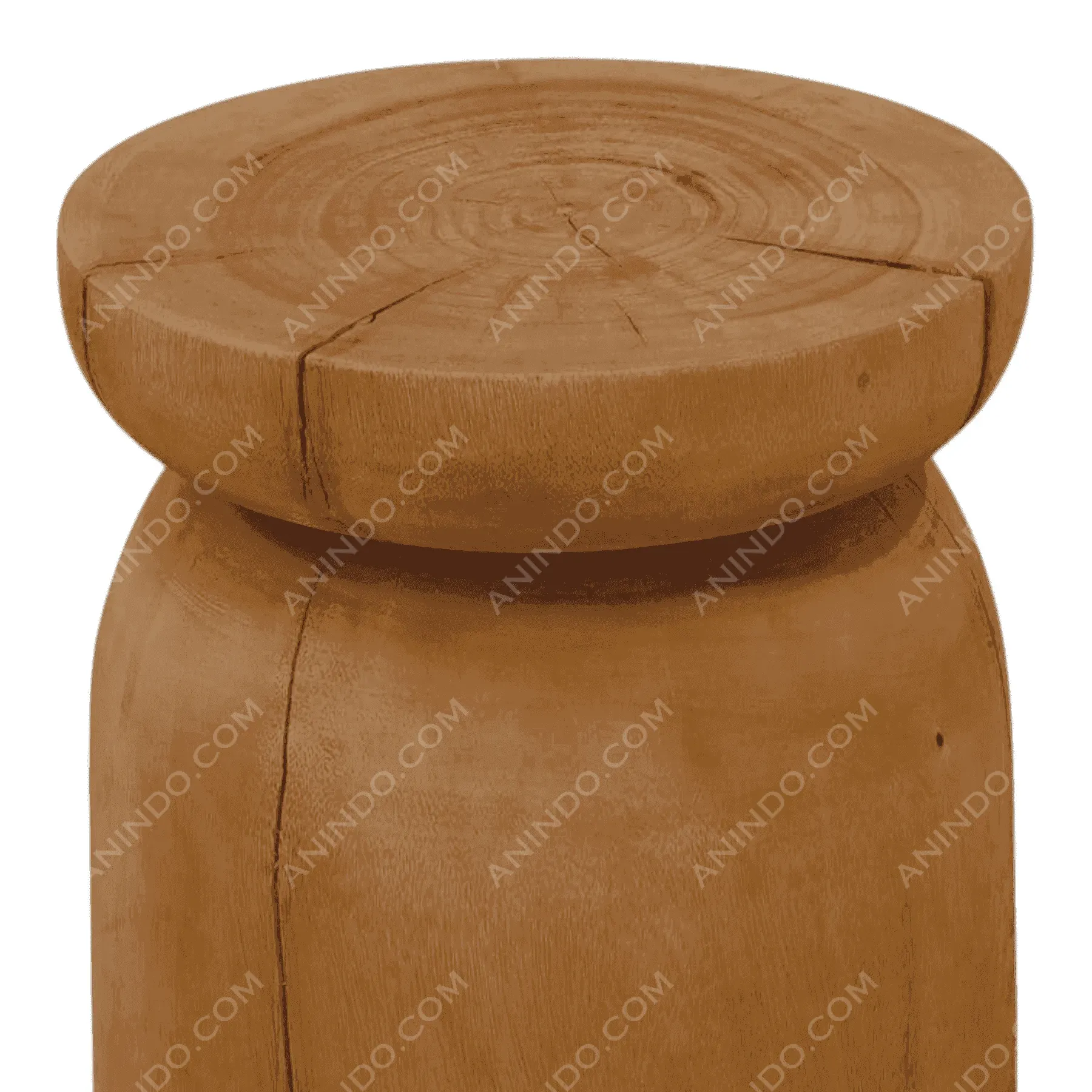 Round wooden stool with natural finish