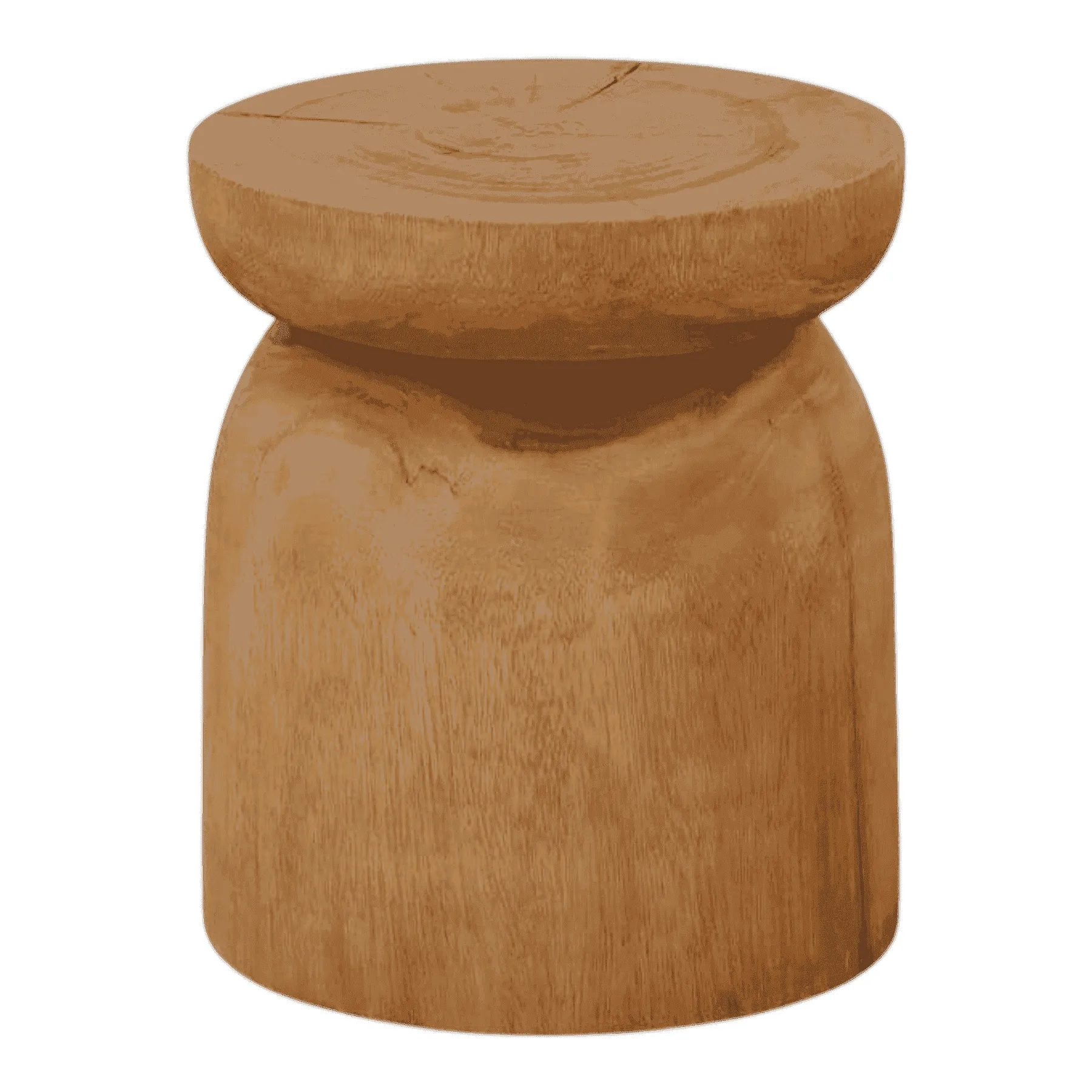 Round wooden stool with natural finish