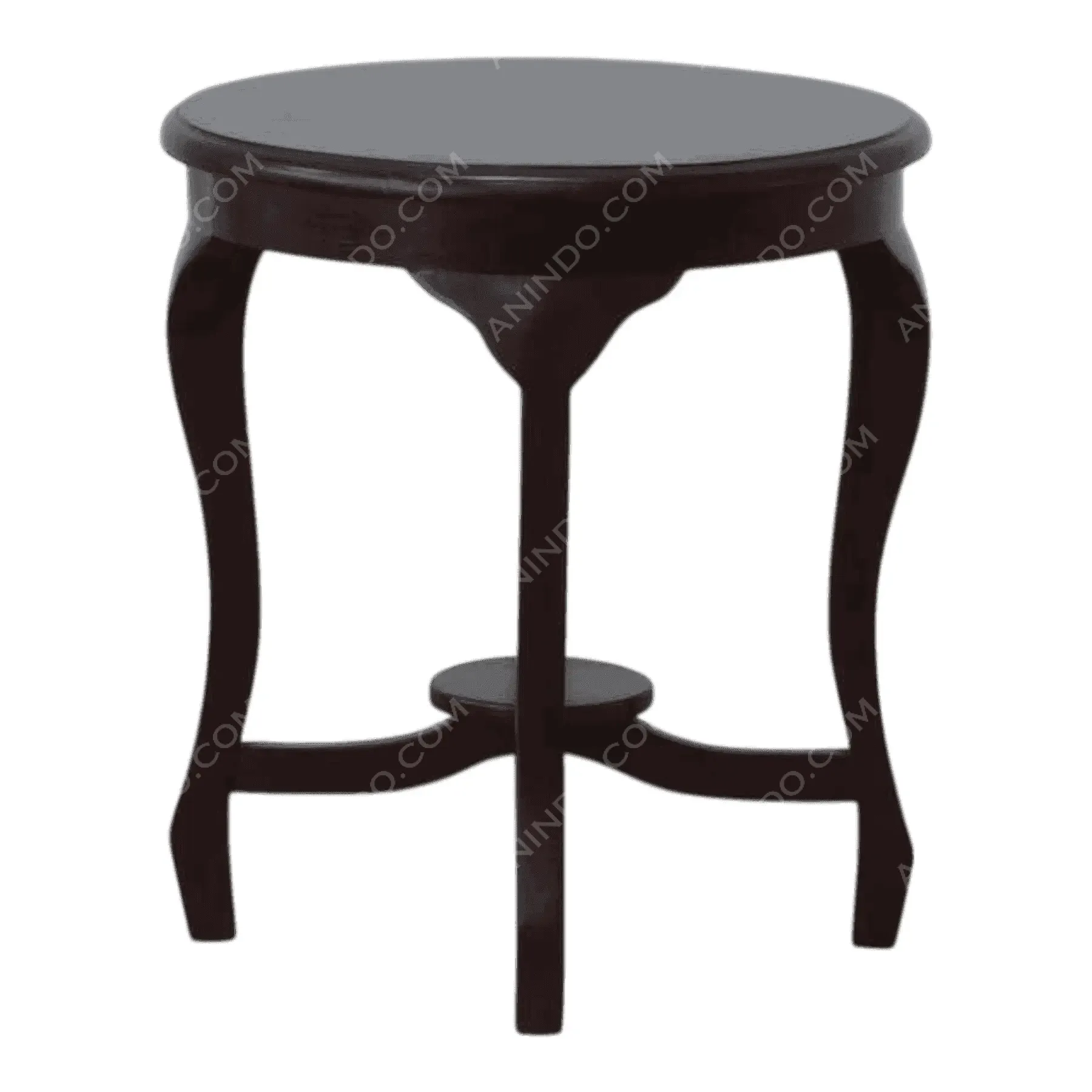 Dark wooden round side table with curved legs