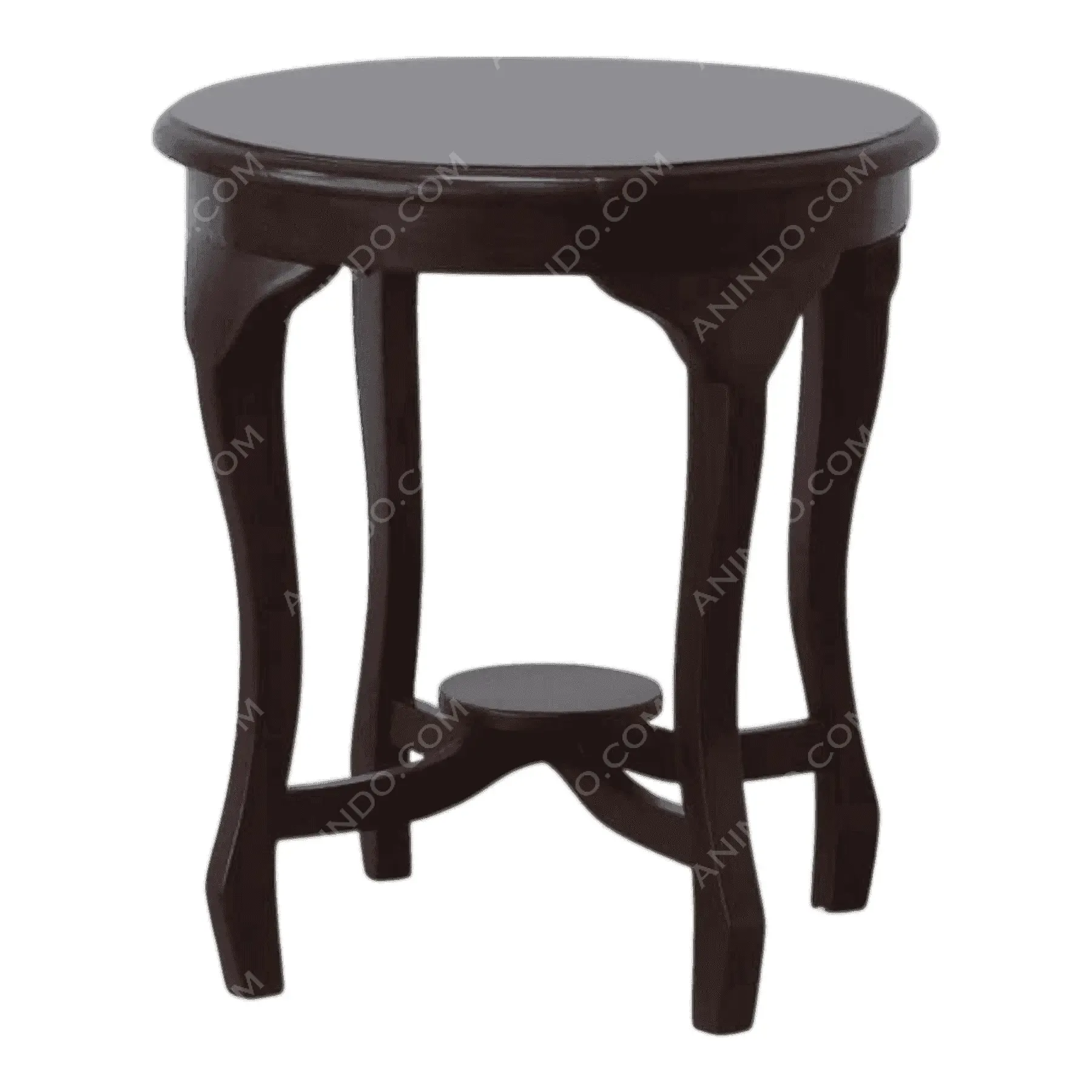 Round dark wood side table with curved legs