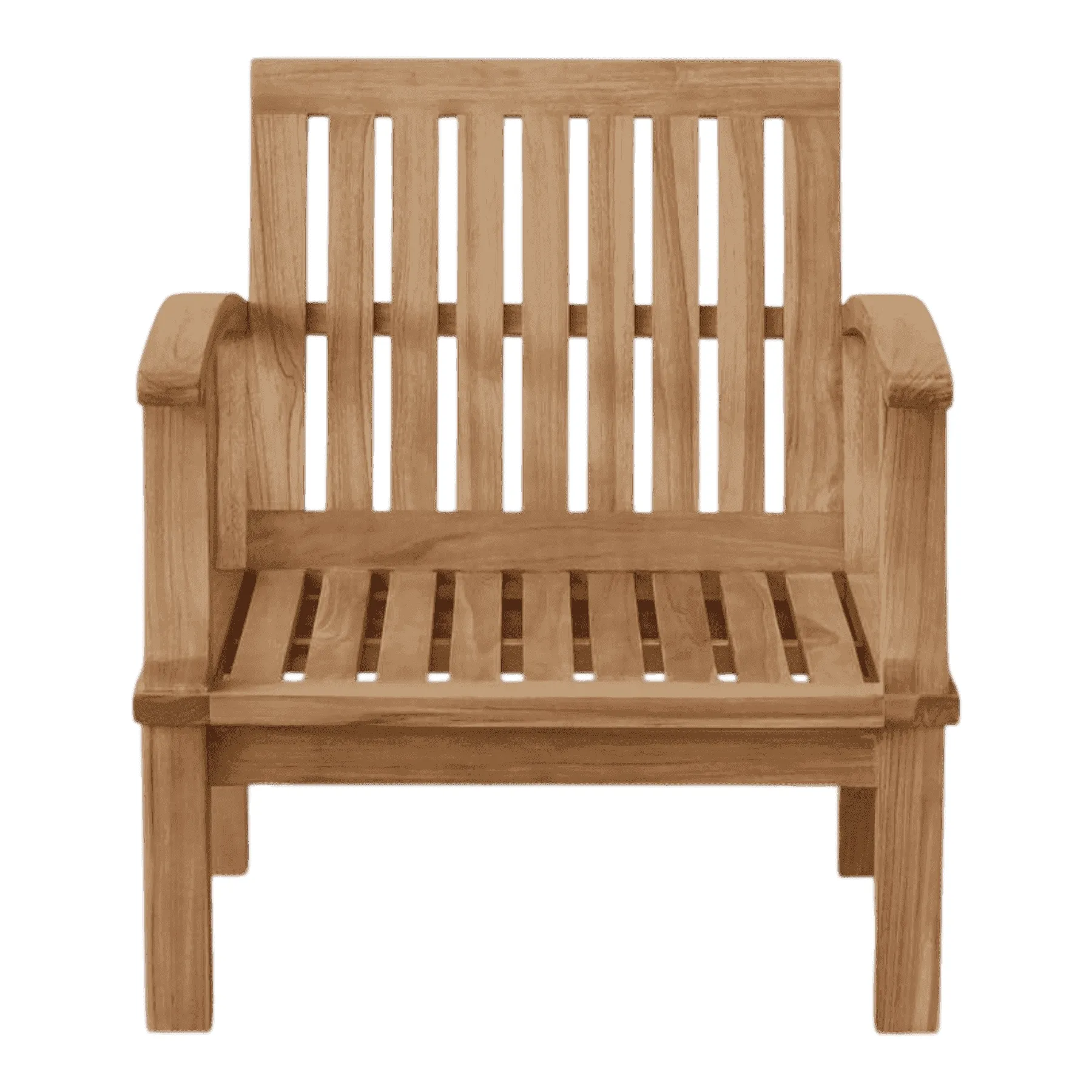 Wooden slatted armchair with natural finish