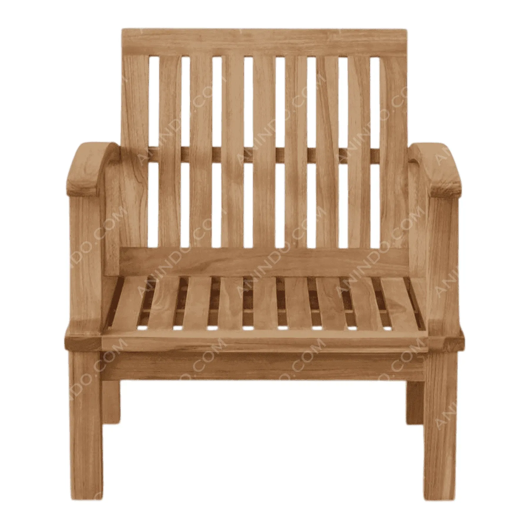 Wooden slatted armchair with natural finish