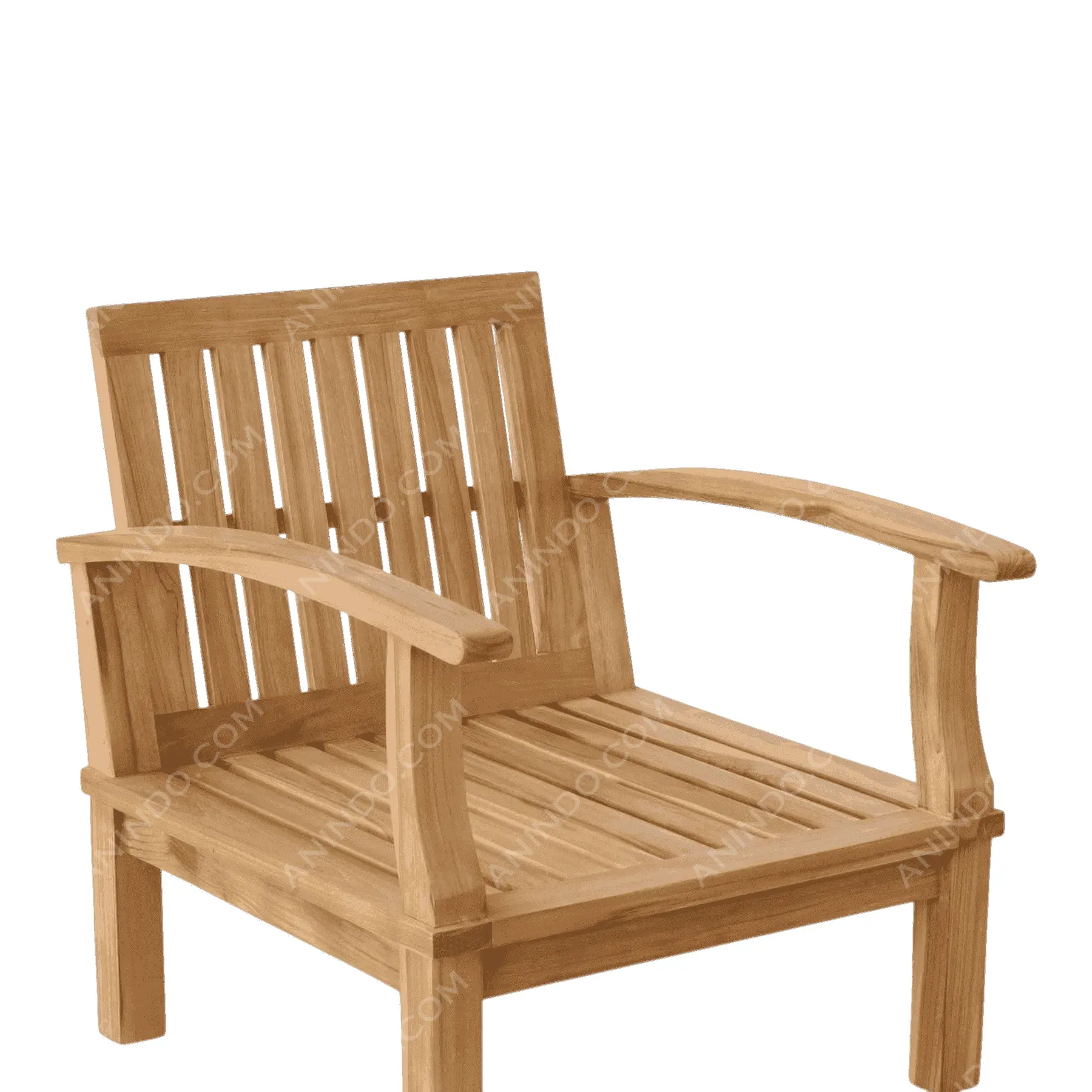 Wooden slatted chair with armrests