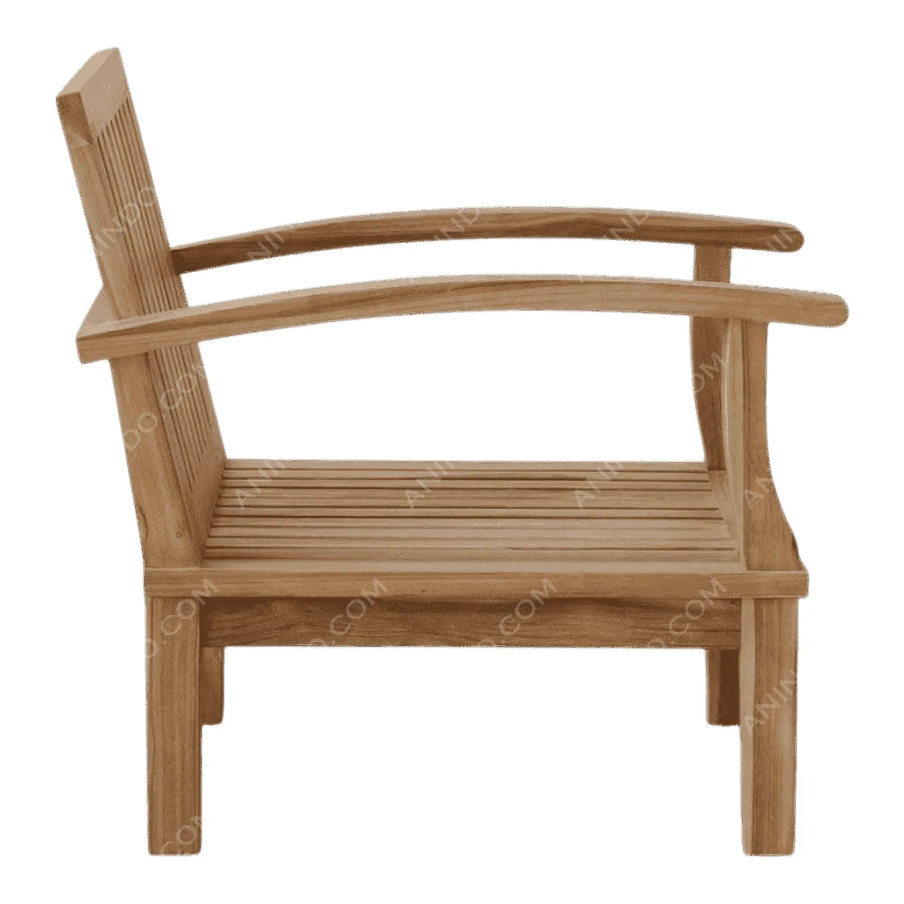 Side view of wooden outdoor chair