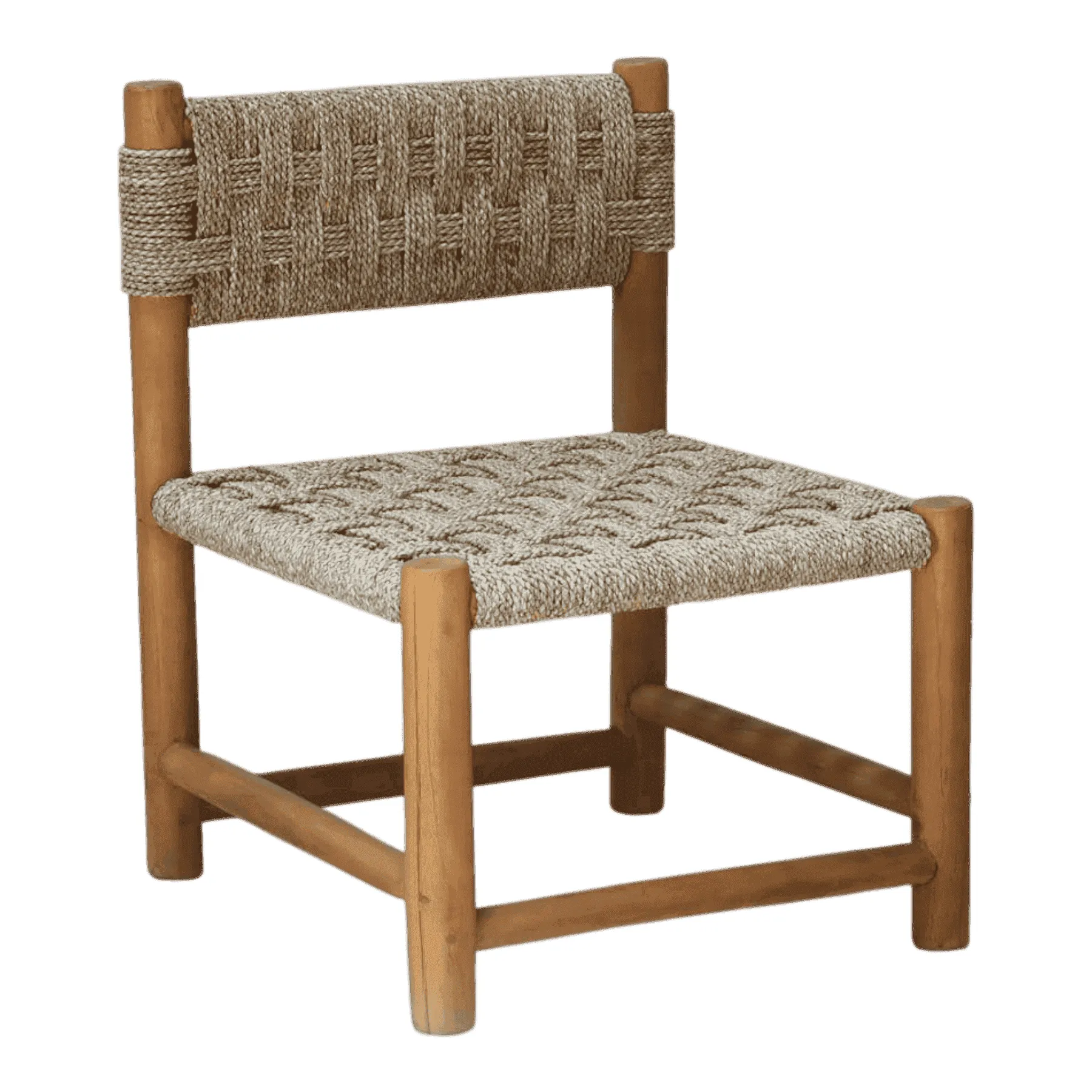 Woven rope chair with wooden frame