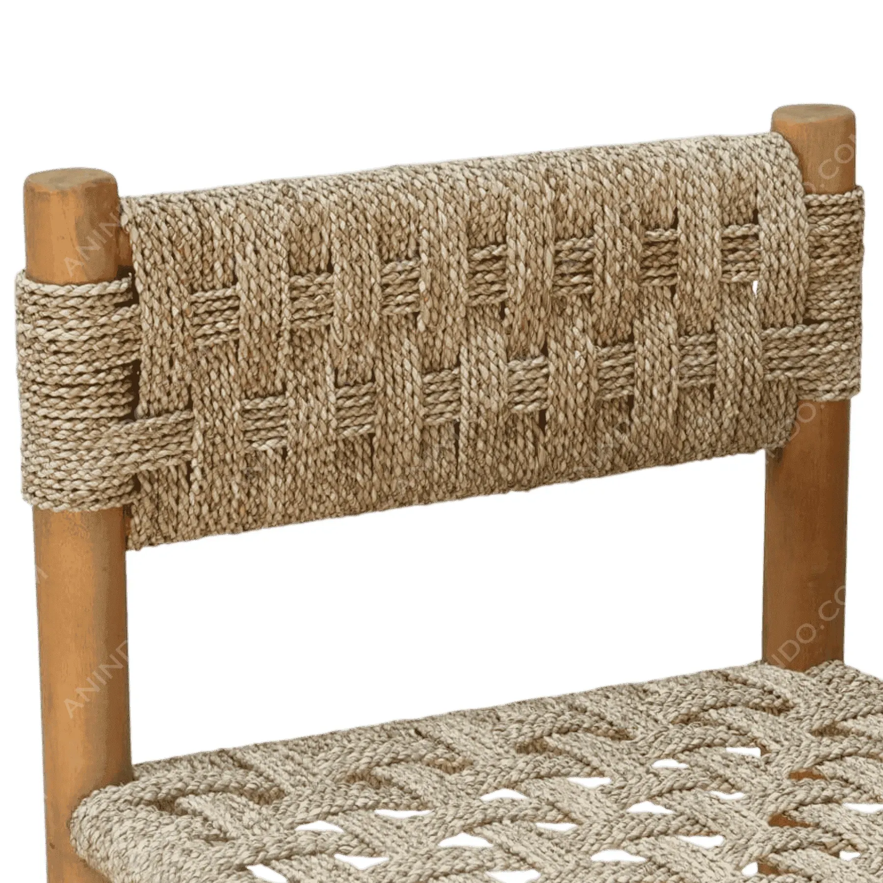 Woven rope back wooden chair close-up