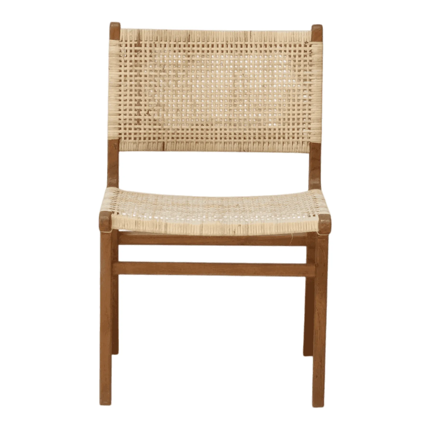 Wooden chair with woven rattan seat and back
