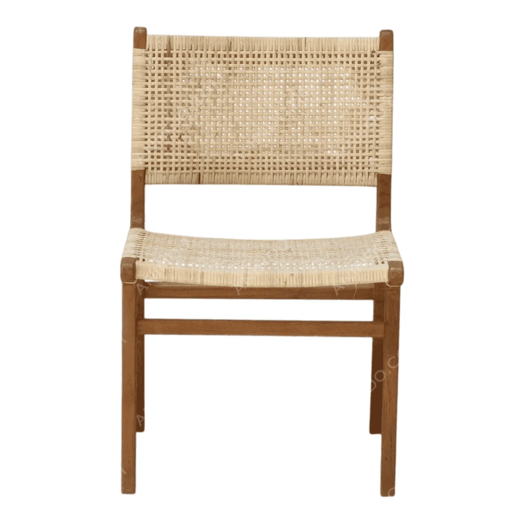 Wooden chair with woven rattan seat and back