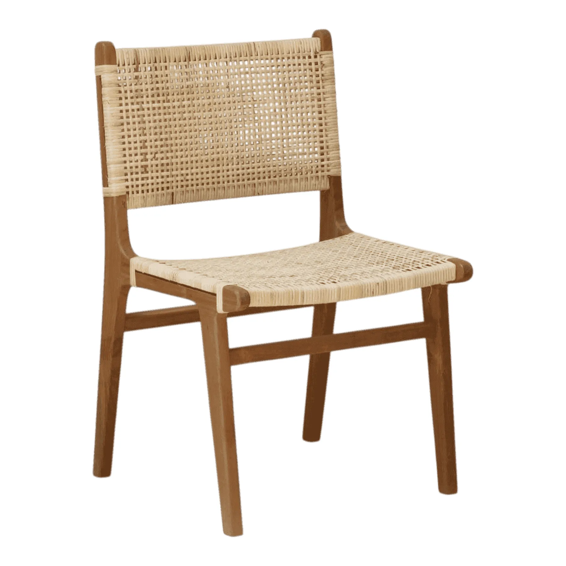 Wooden chair with woven seat and backrest