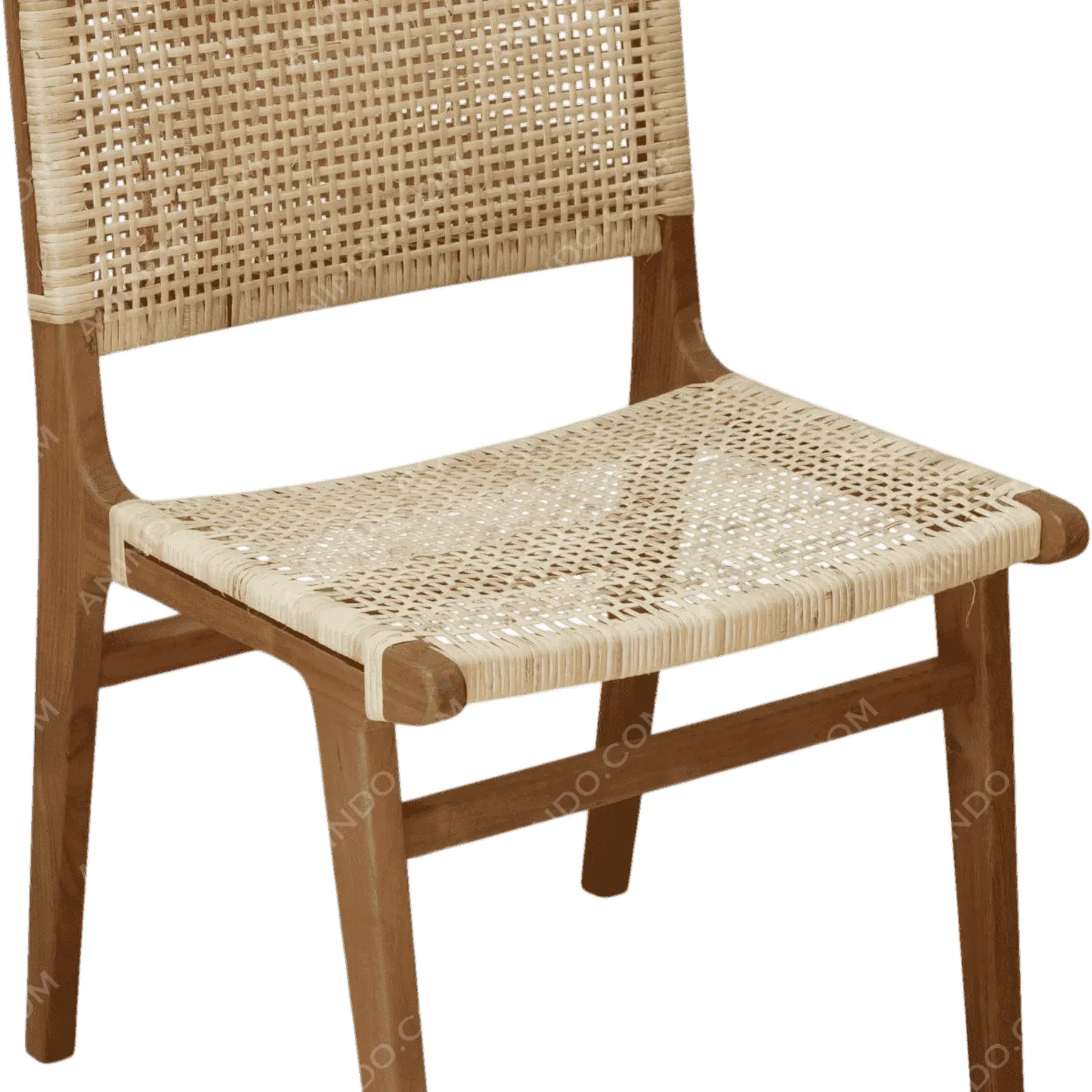 Wooden chair with woven rattan seat