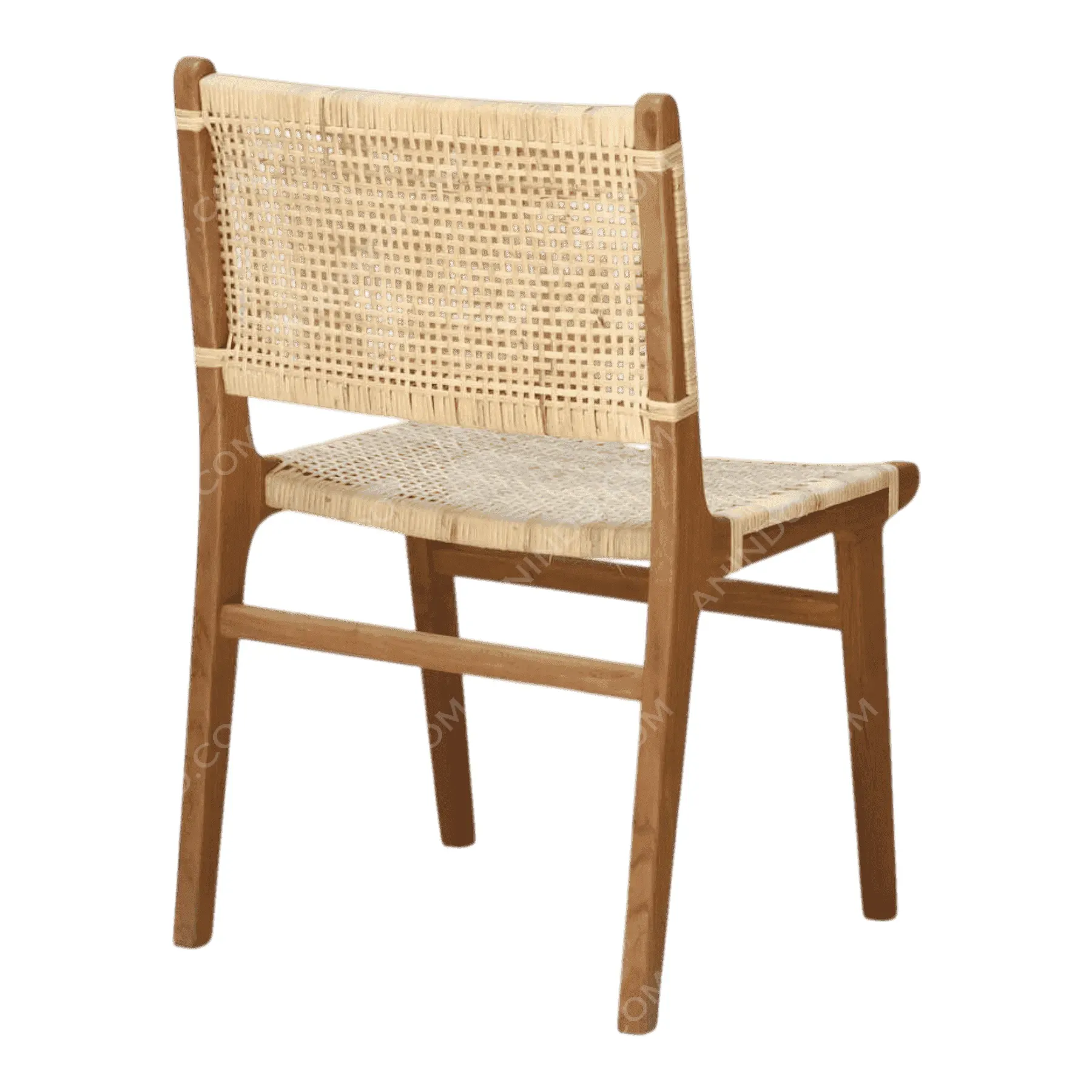 Wooden chair with woven rattan seat and back