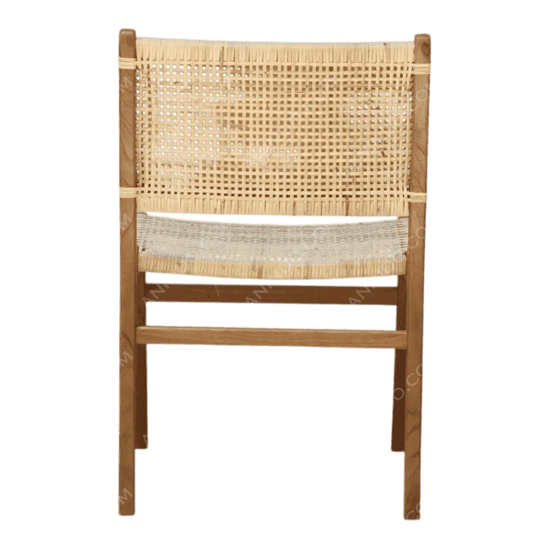Wooden chair with woven rattan seat and back