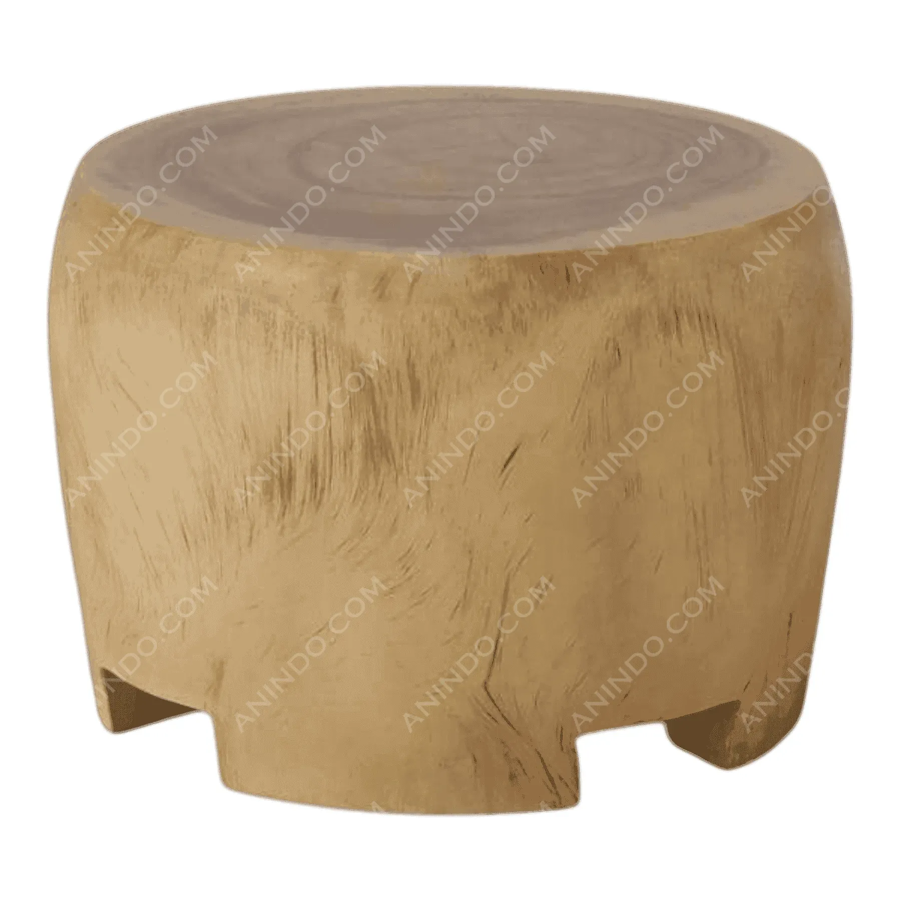 Round wooden stool with natural finish