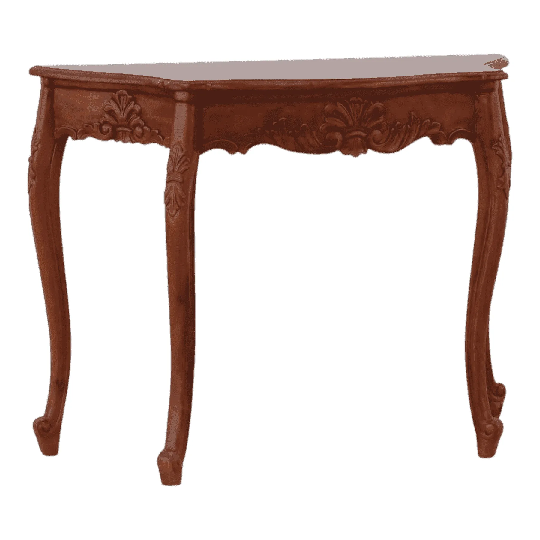 Wooden carved corner table with curved legs
