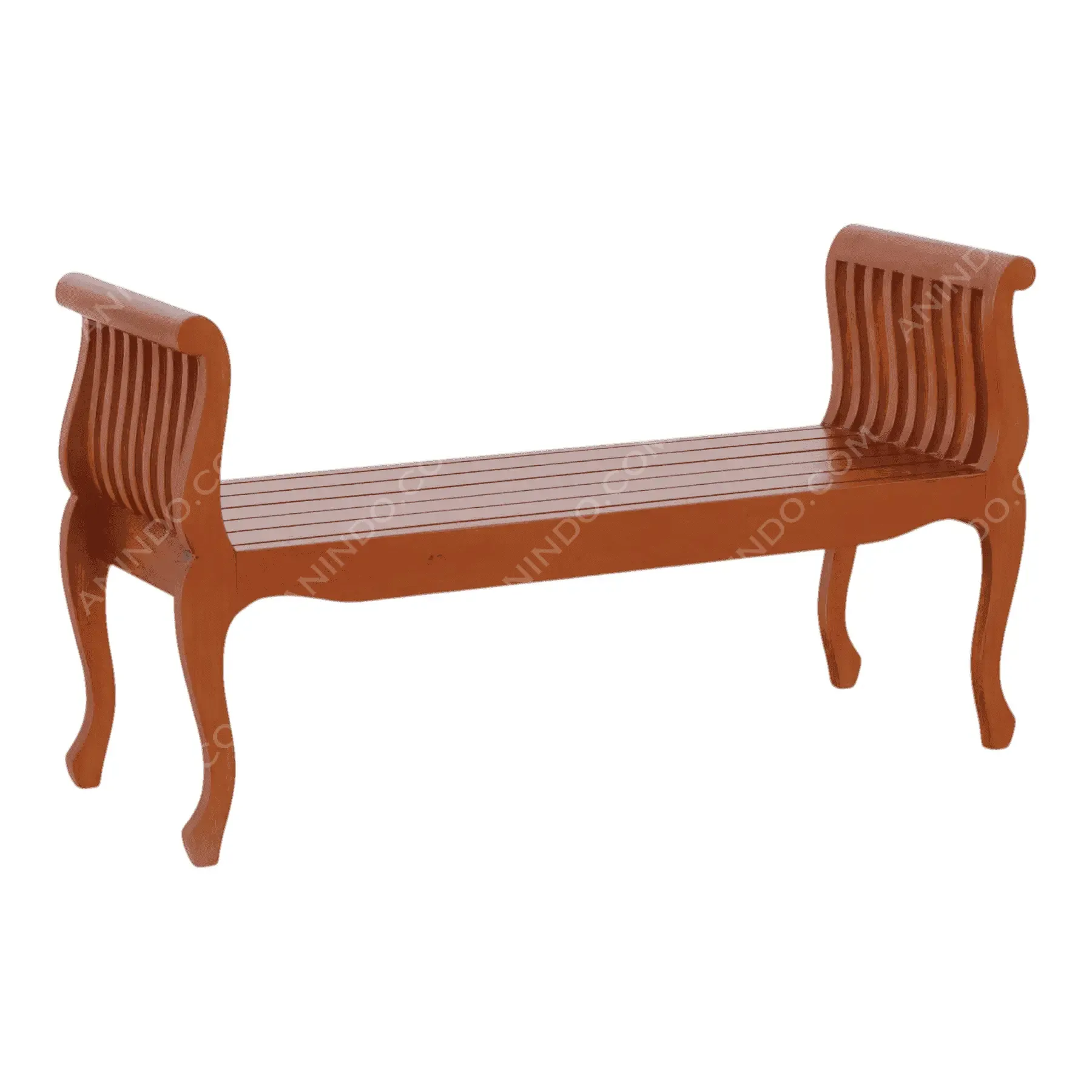 Wooden bench with curved armrests