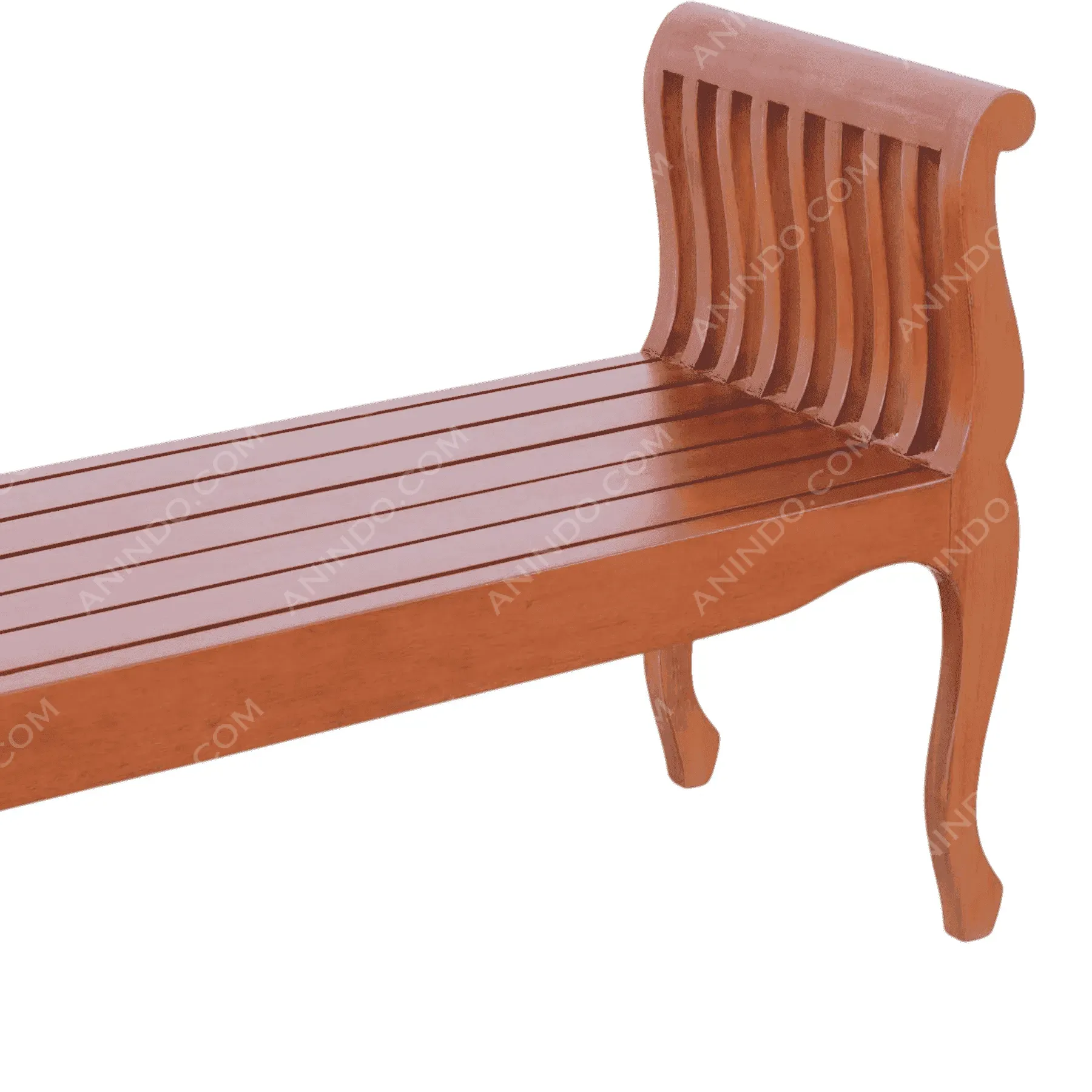 Wooden bench with slatted seat and curved backrest