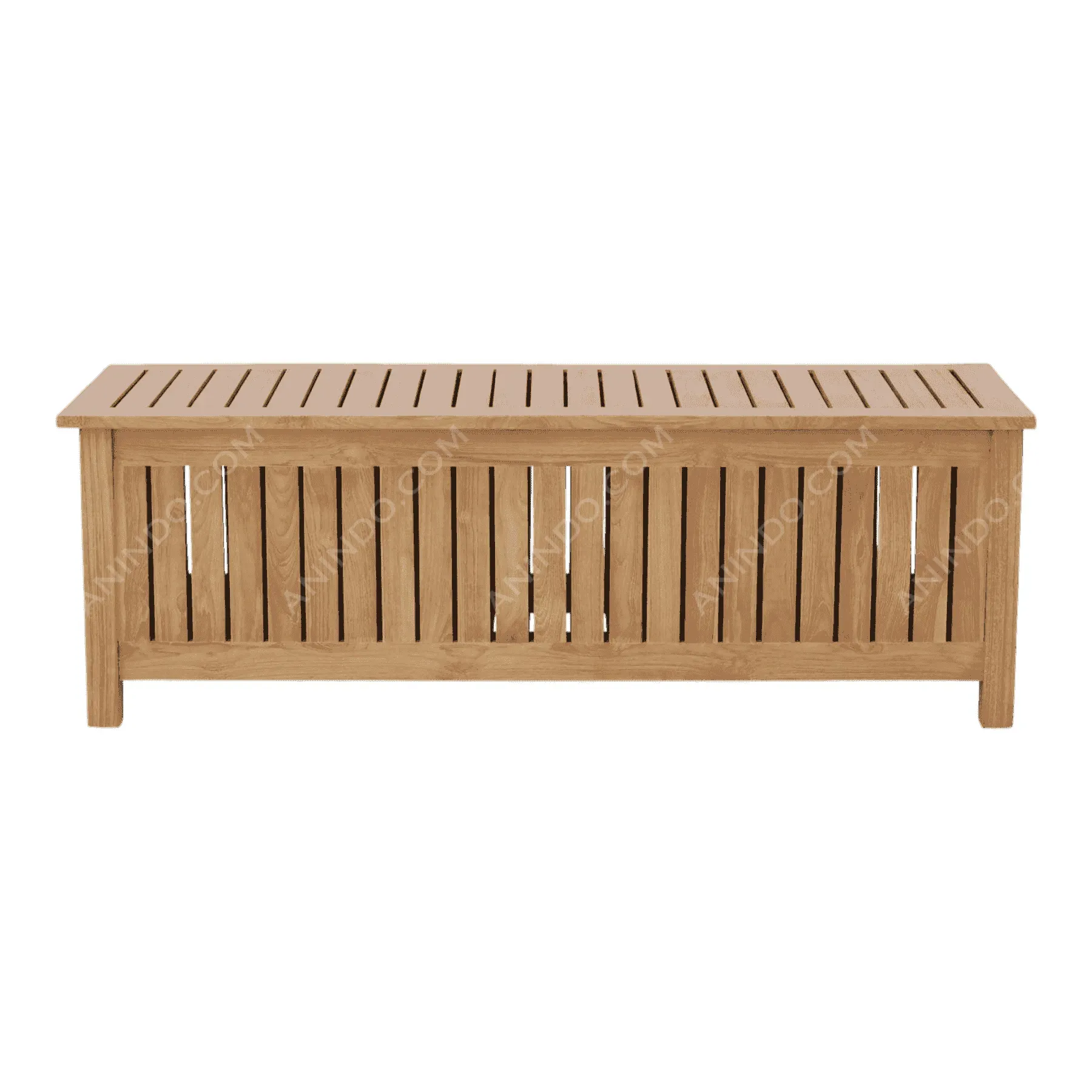 Wooden slatted storage bench for home use