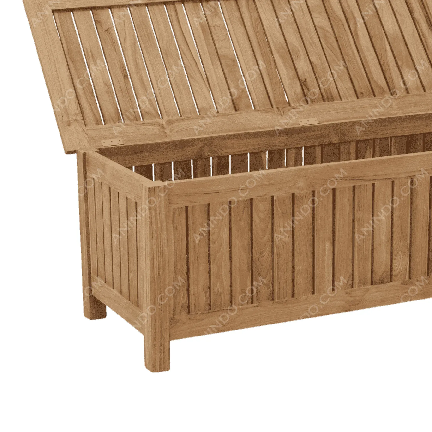 Wooden outdoor storage box with open lid