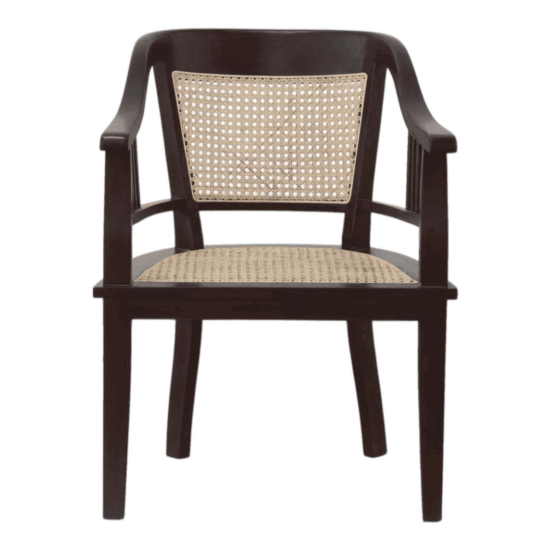 Wooden chair with woven cane seat