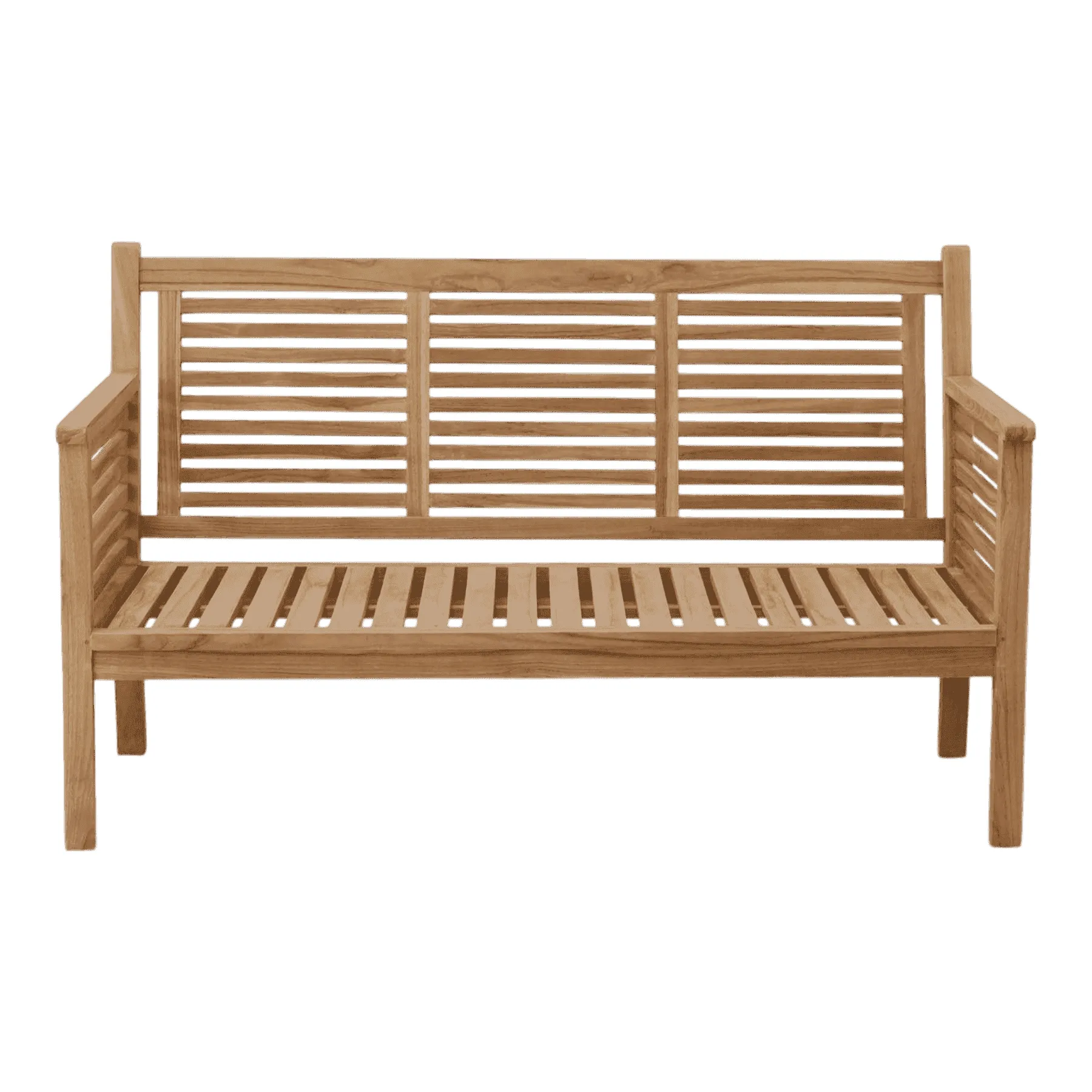 Wooden slatted outdoor bench with backrest