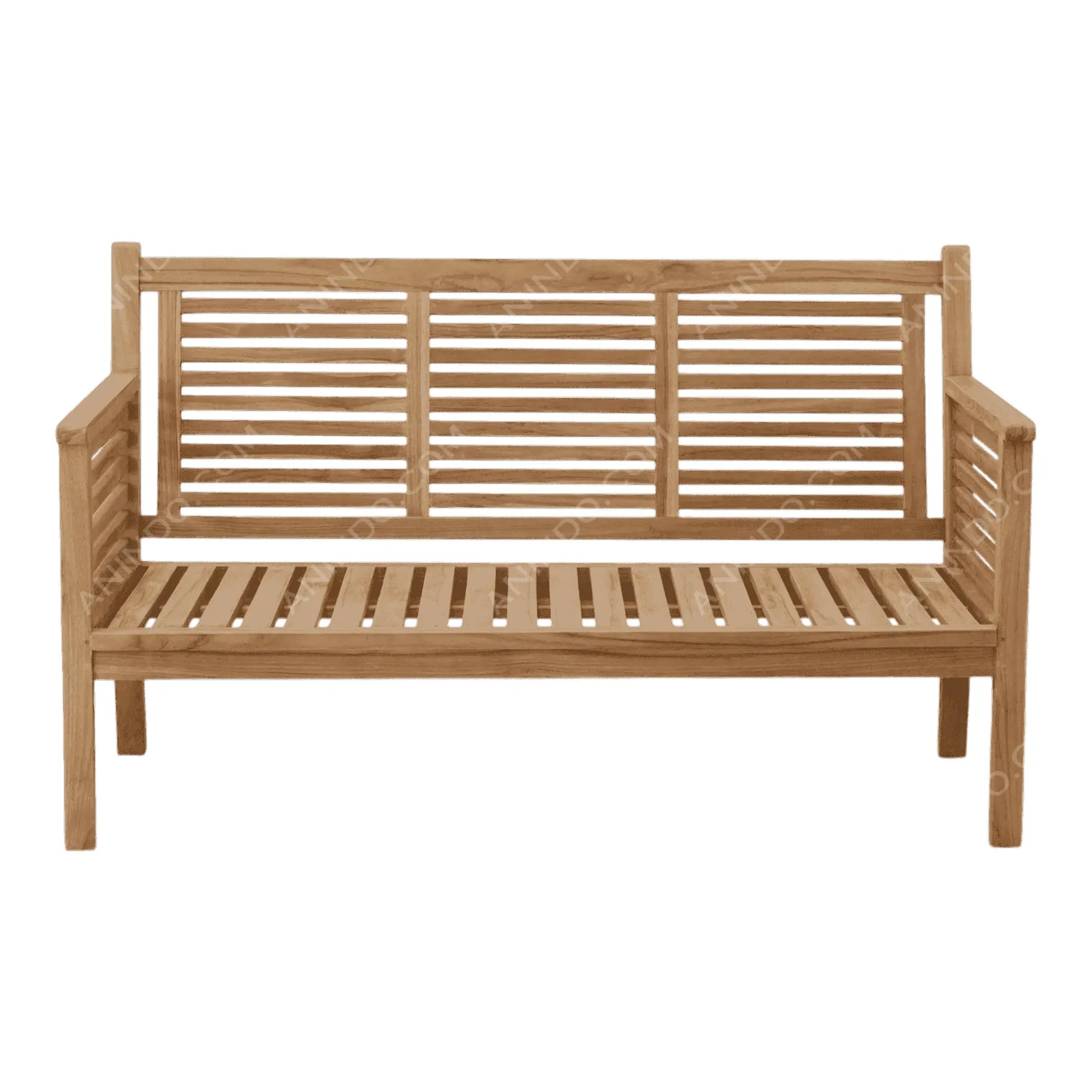 Wooden slatted outdoor bench with backrest