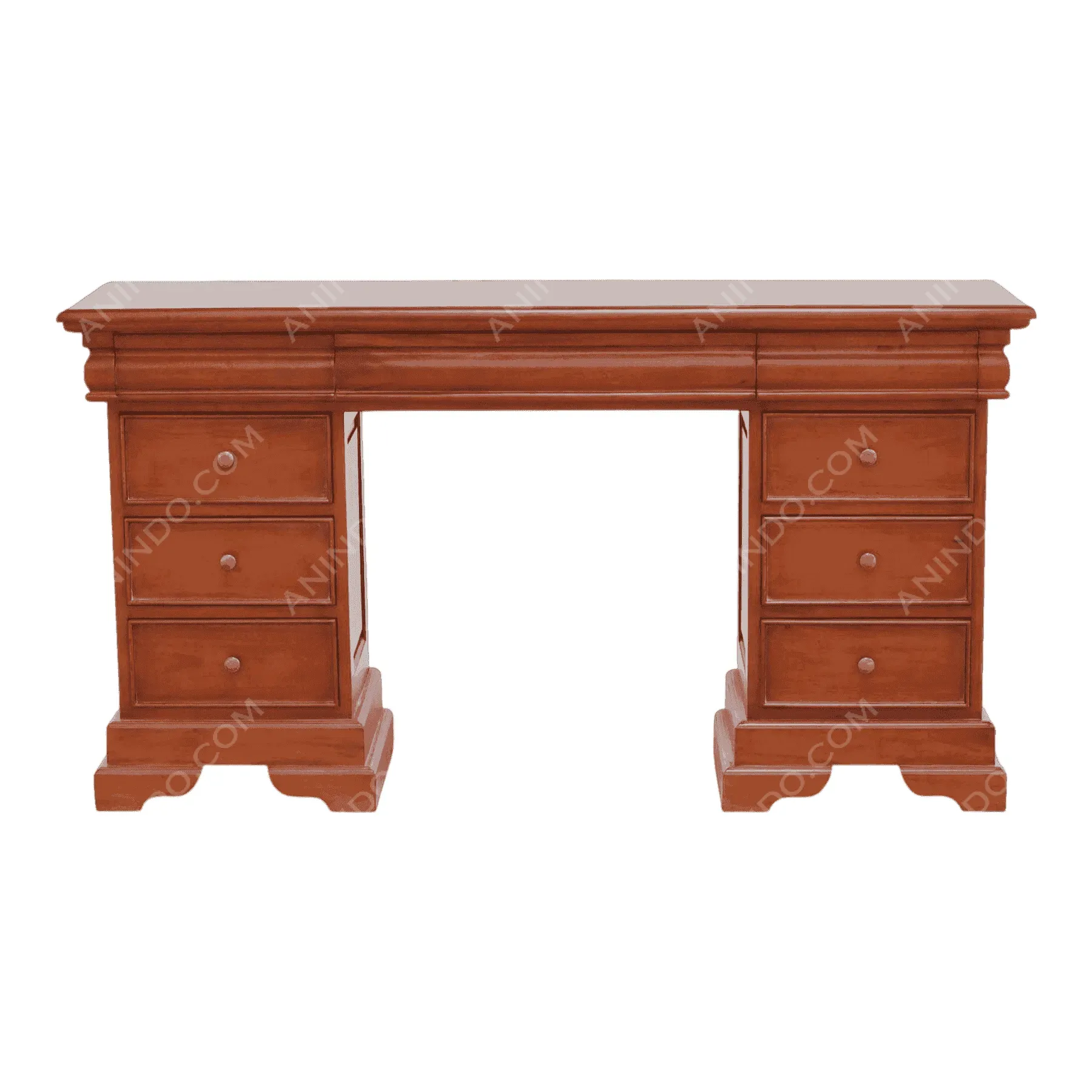 Classic wooden office desk with six drawers