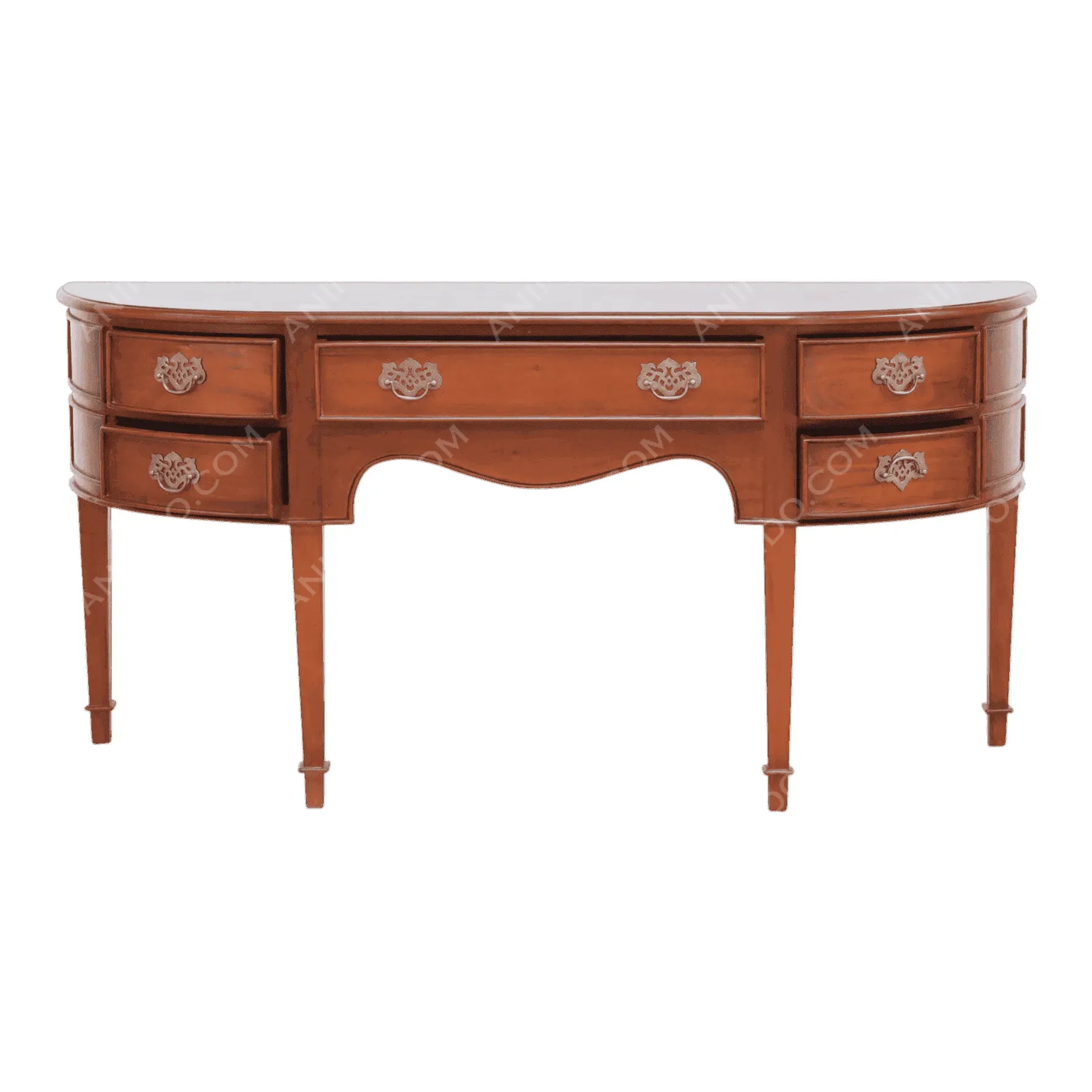 Vintage wooden console table with six drawers