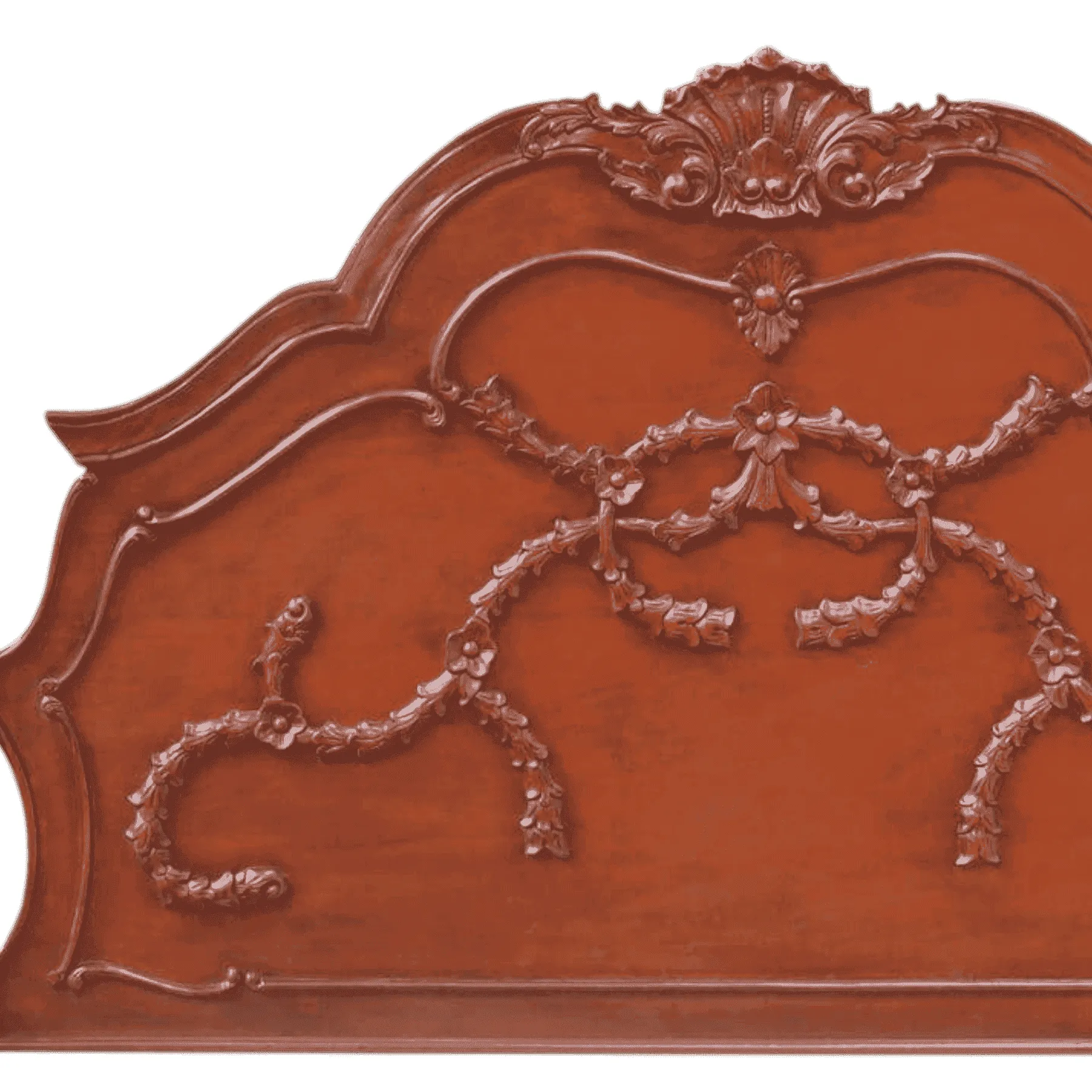 Ornate carved wooden headboard with floral design