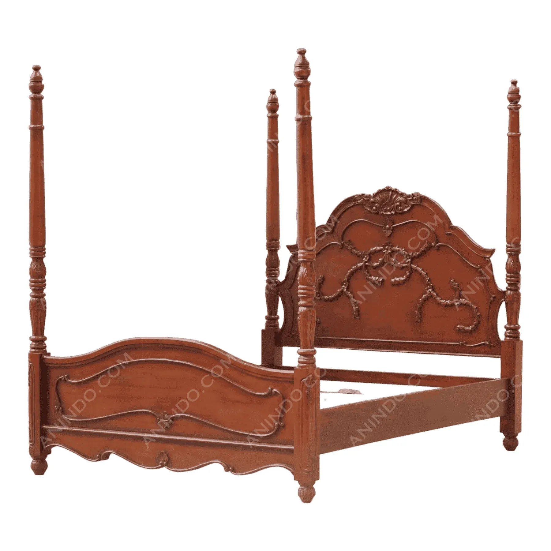 Elegant wooden four-poster bed frame