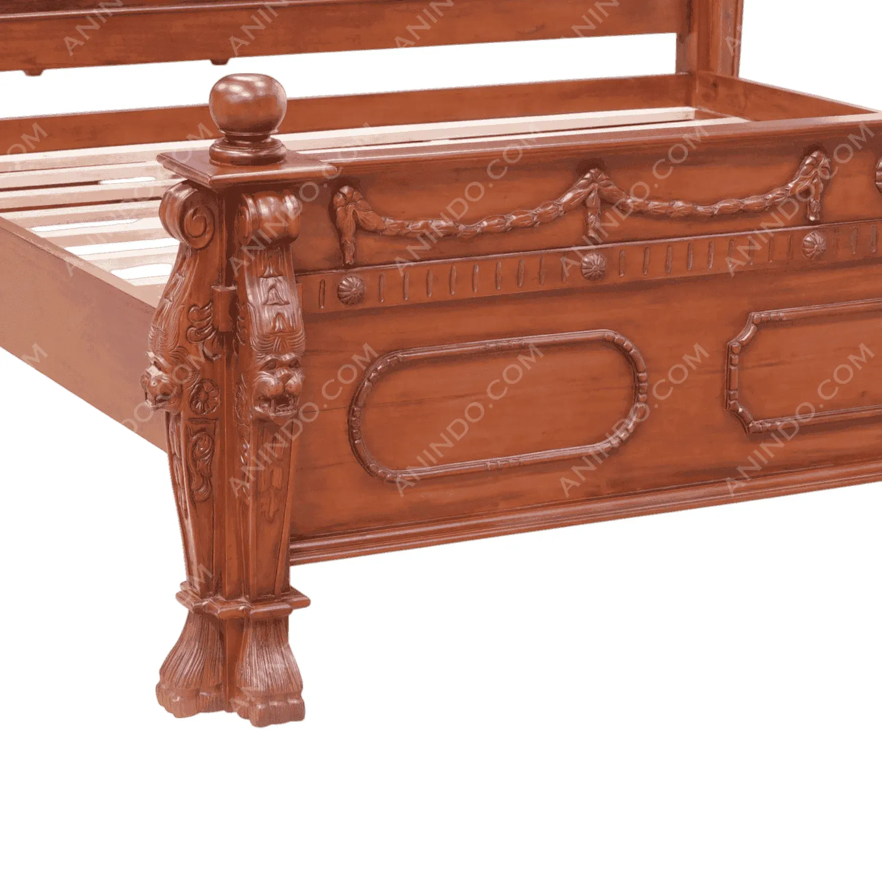 Ornate wooden bed frame with carved details