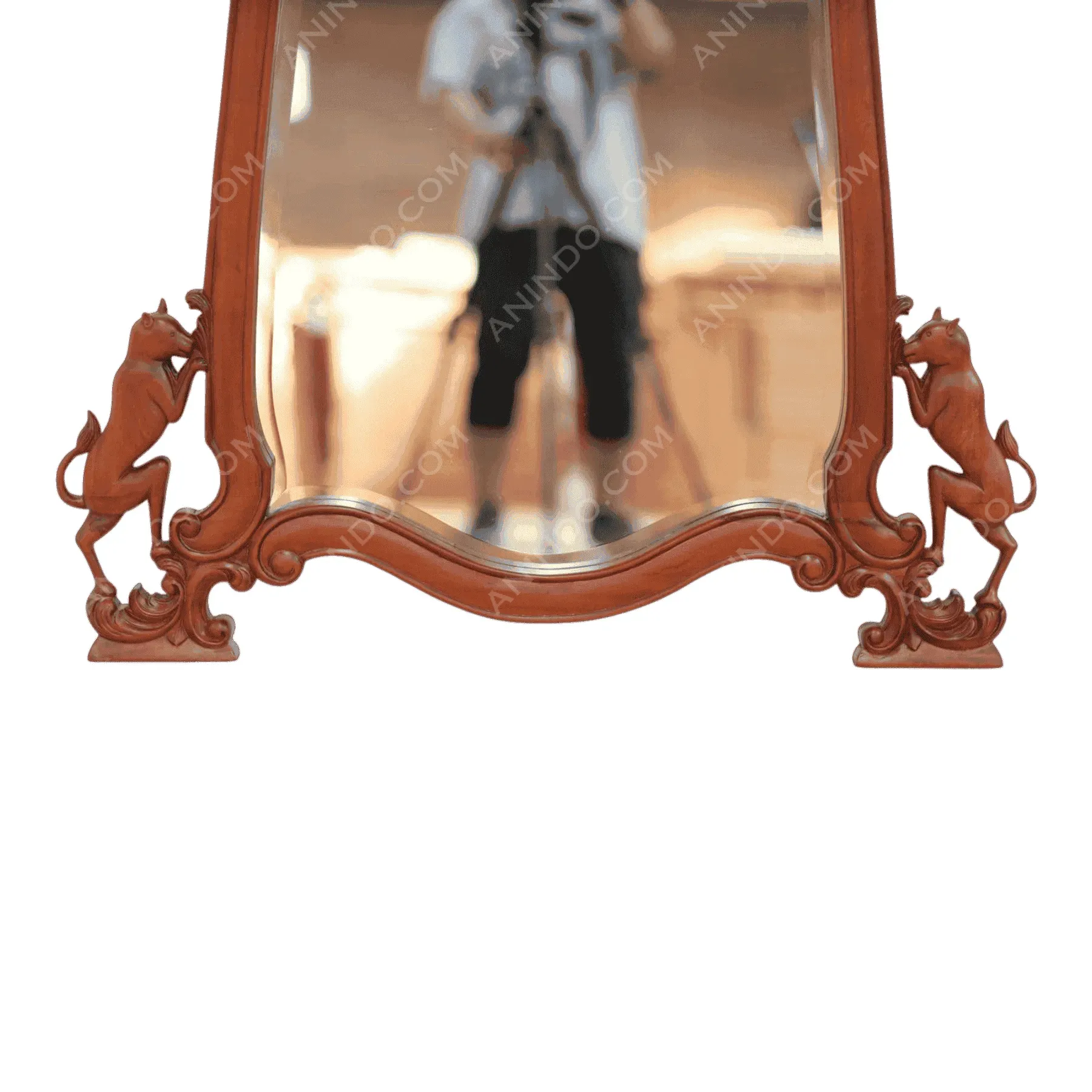 Vintage wooden mirror with carved animal details