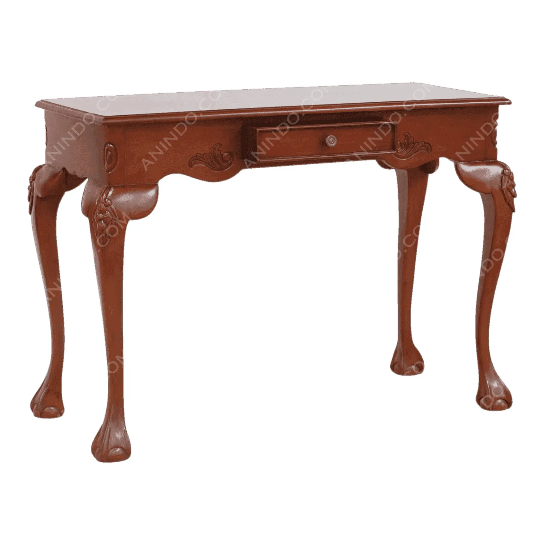 Vintage wooden desk with carved legs and drawer