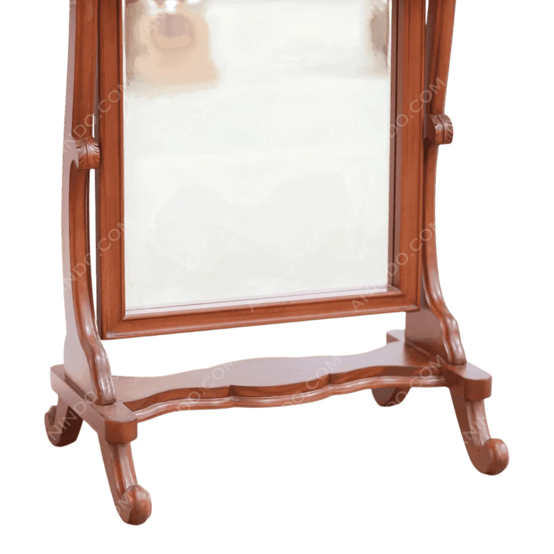 Wooden standing mirror with carved base