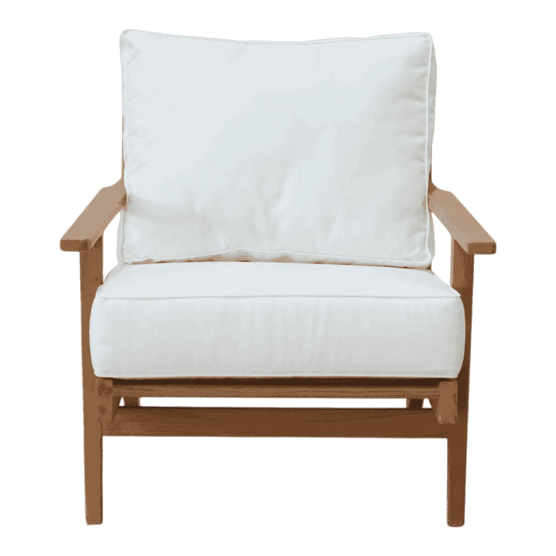Wooden armchair with white cushions