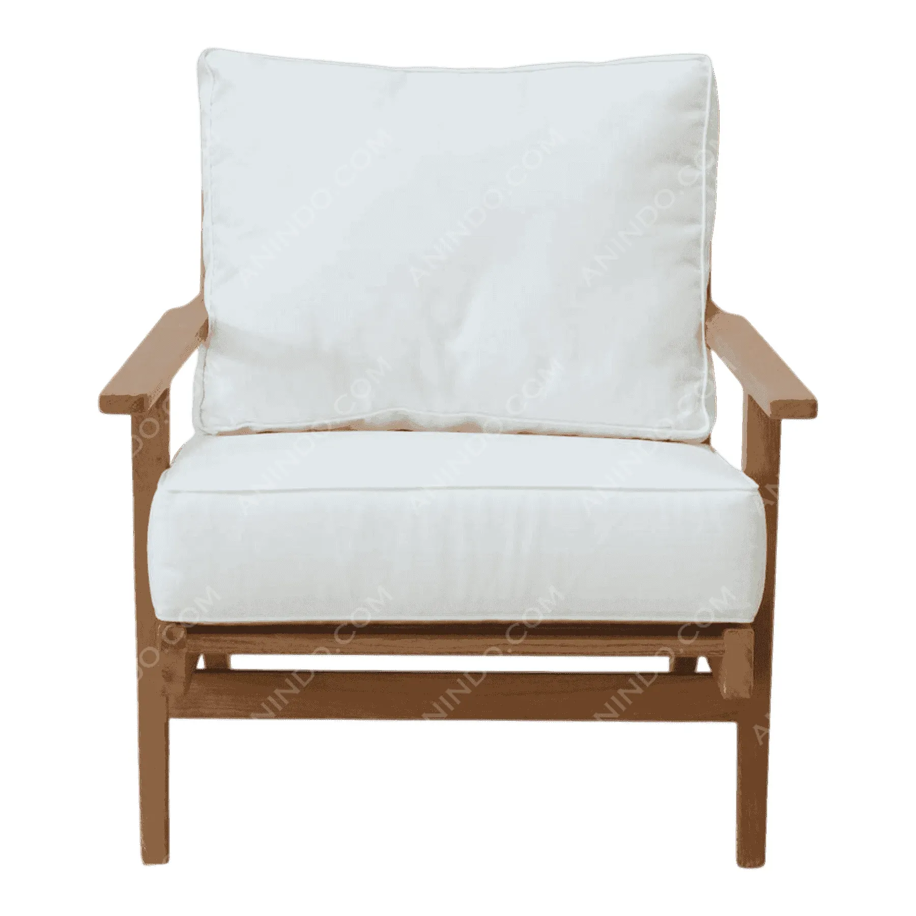 Wooden armchair with white cushions