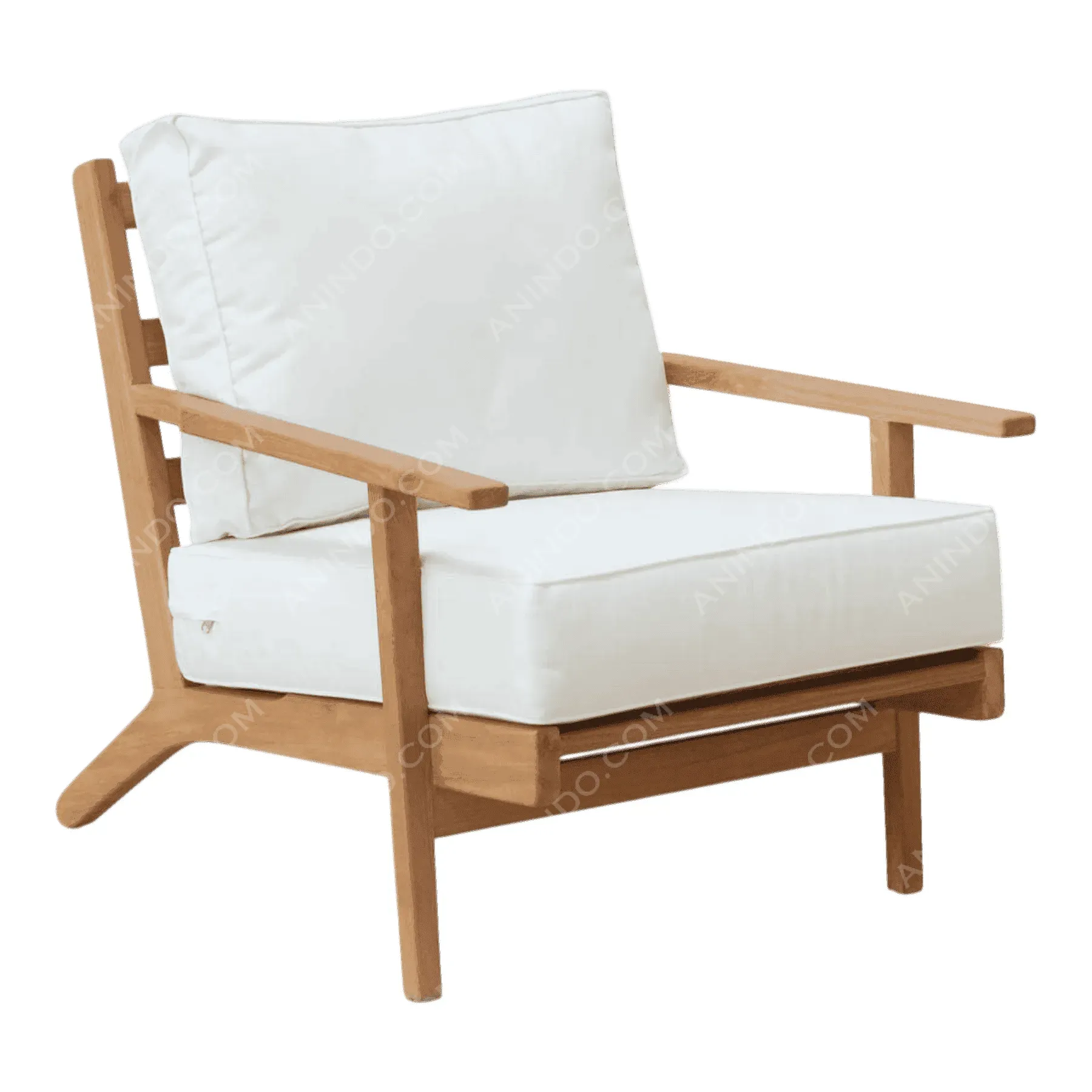 Modern wooden chair with white cushions
