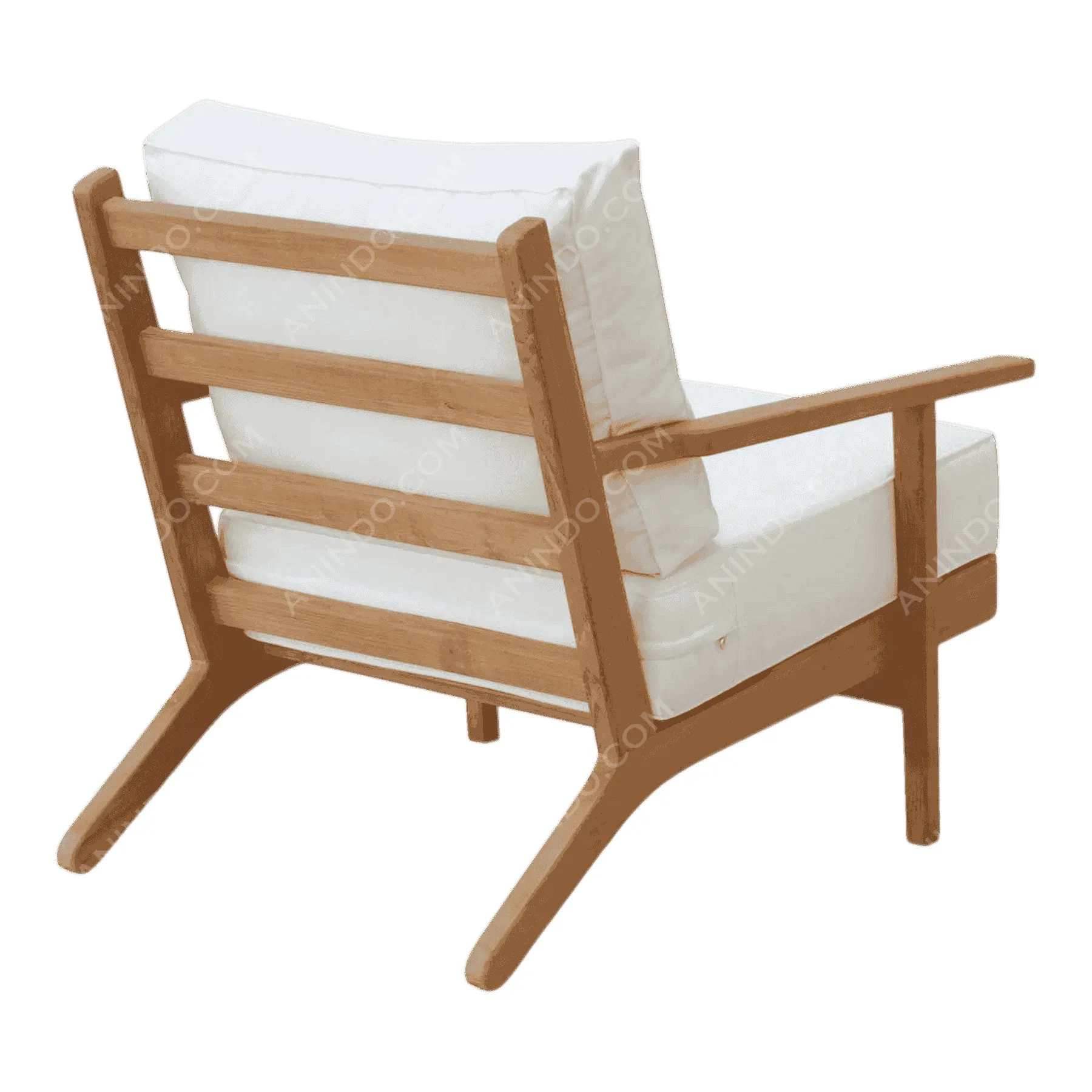 Wooden armchair with white cushions
