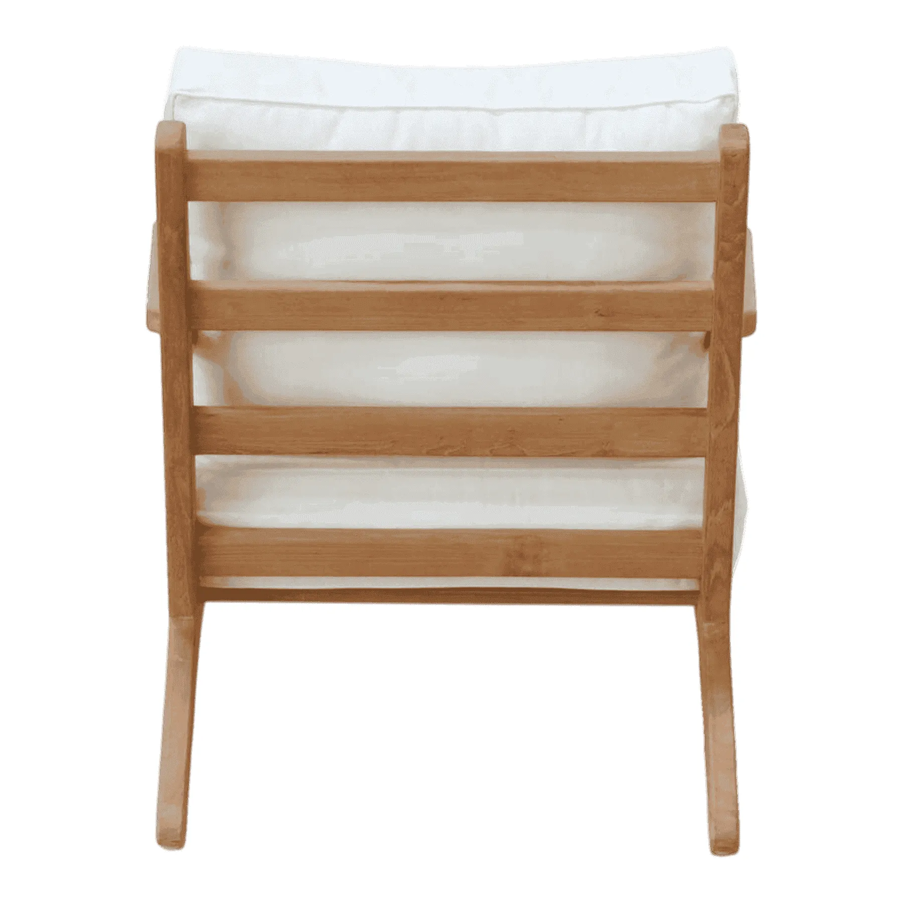 Wooden chair with white cushions back view