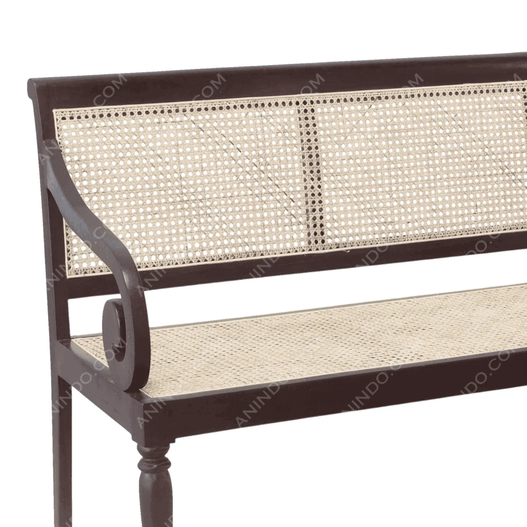 Wood and cane bench with woven seat