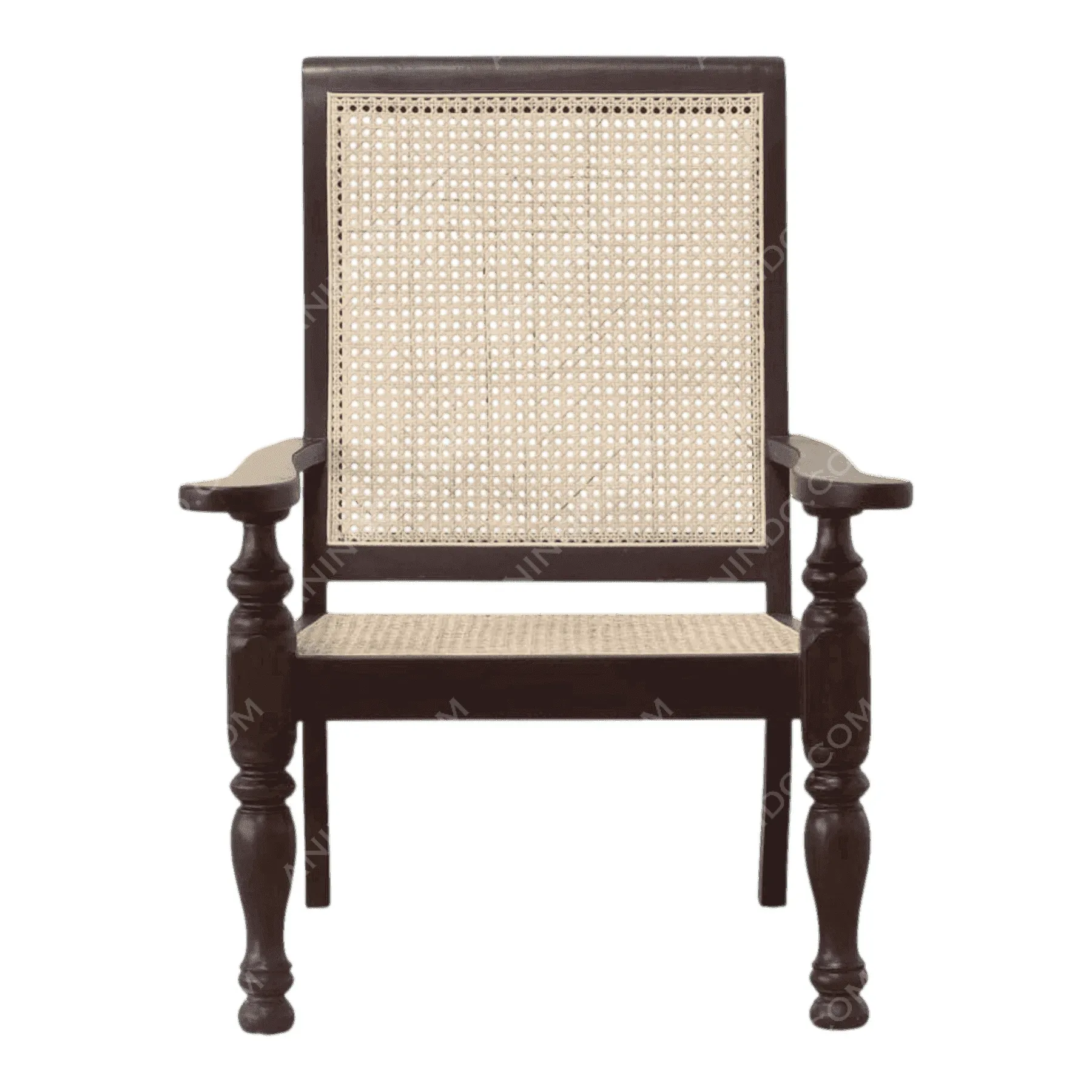 Wooden armchair with woven cane seat and back