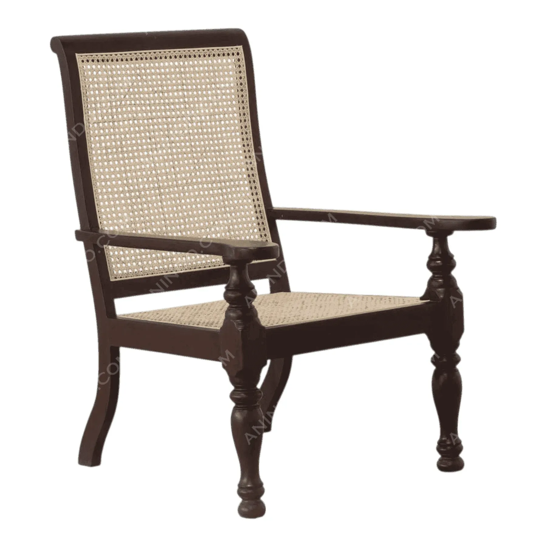 Wooden armchair with cane seat and backrest