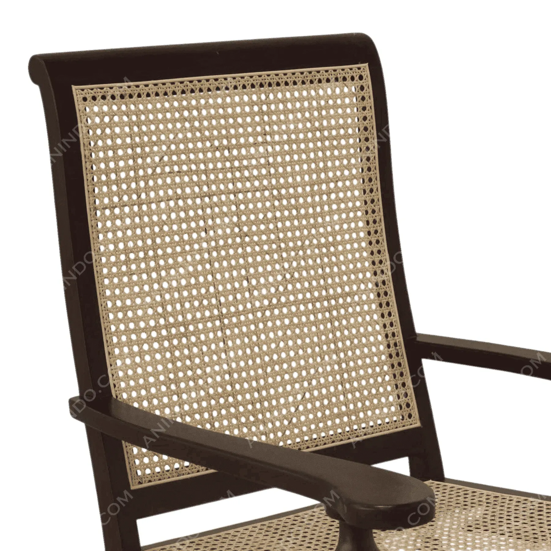 Wooden chair with woven cane backrest