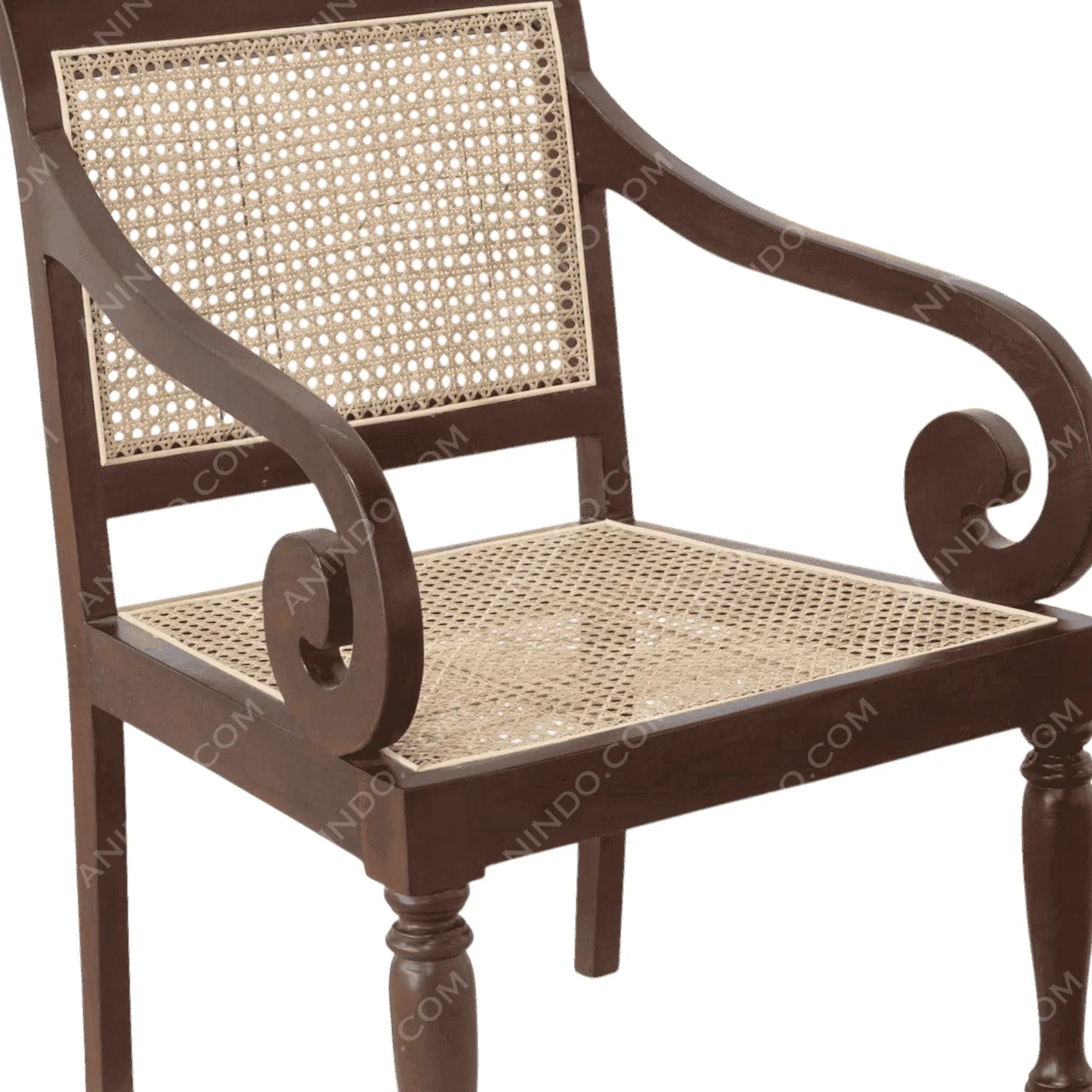 Wooden chair with woven cane seat