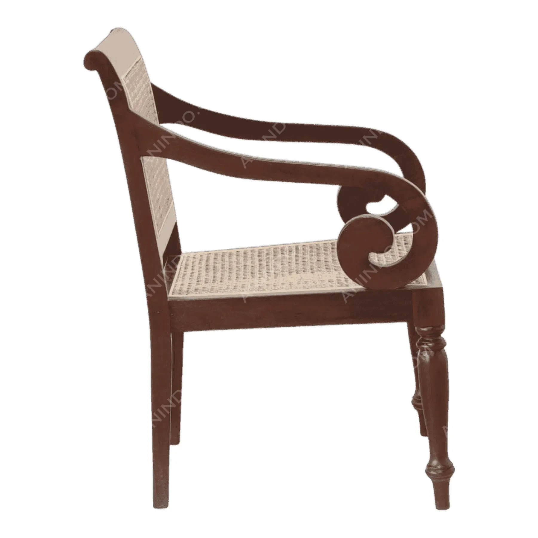 Vintage wooden armchair with woven cane seat