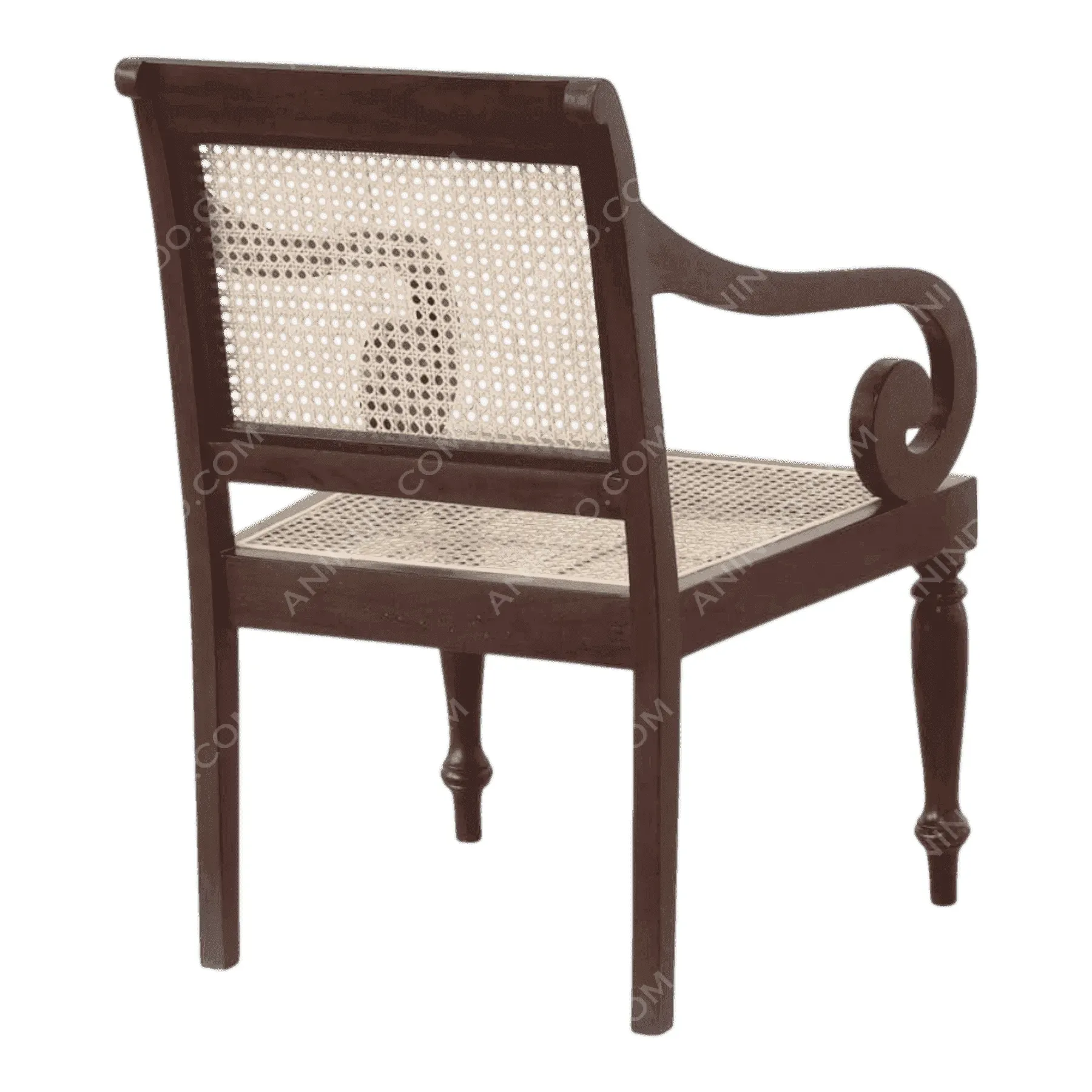 Wooden chair with woven cane backrest