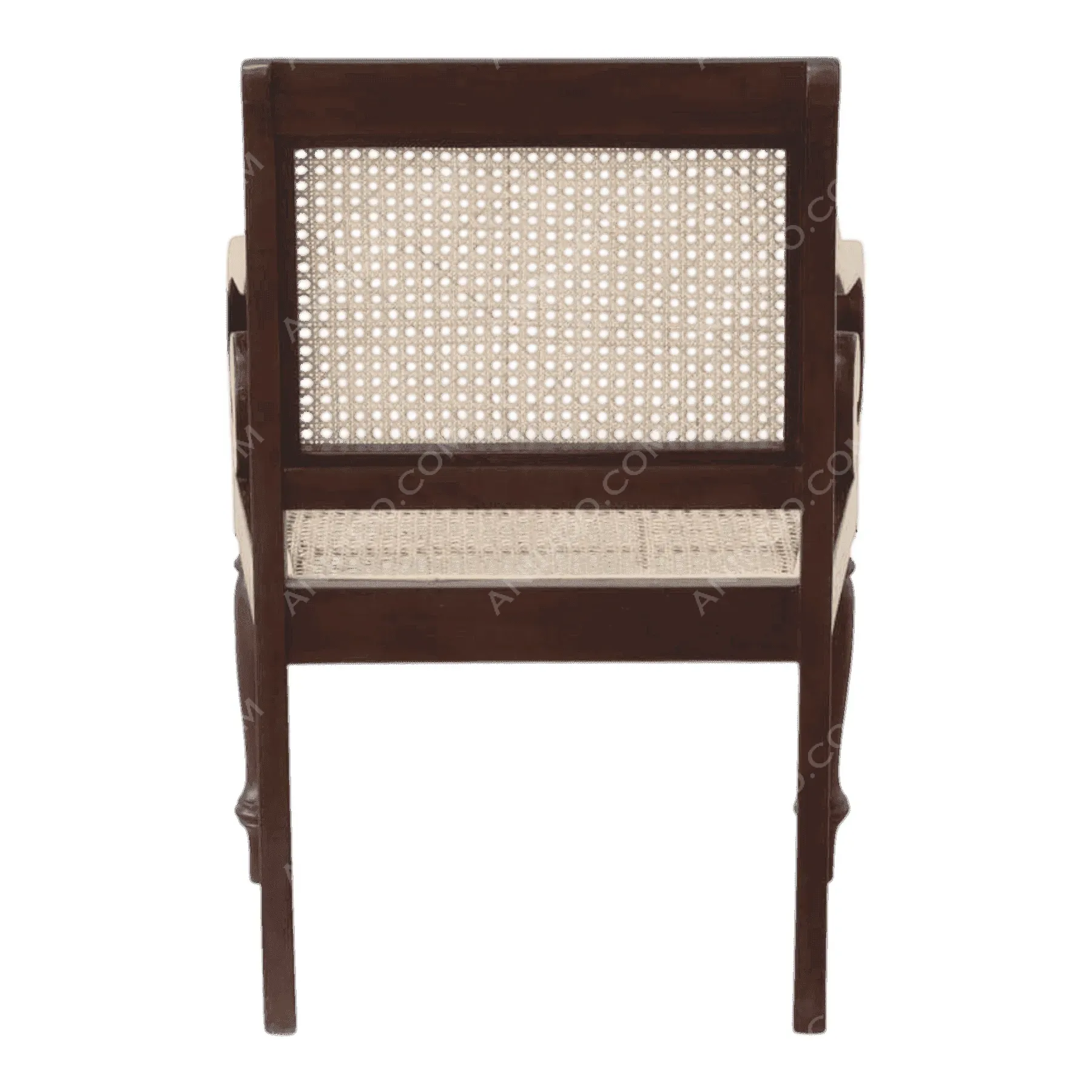 Wooden chair with woven cane backrest