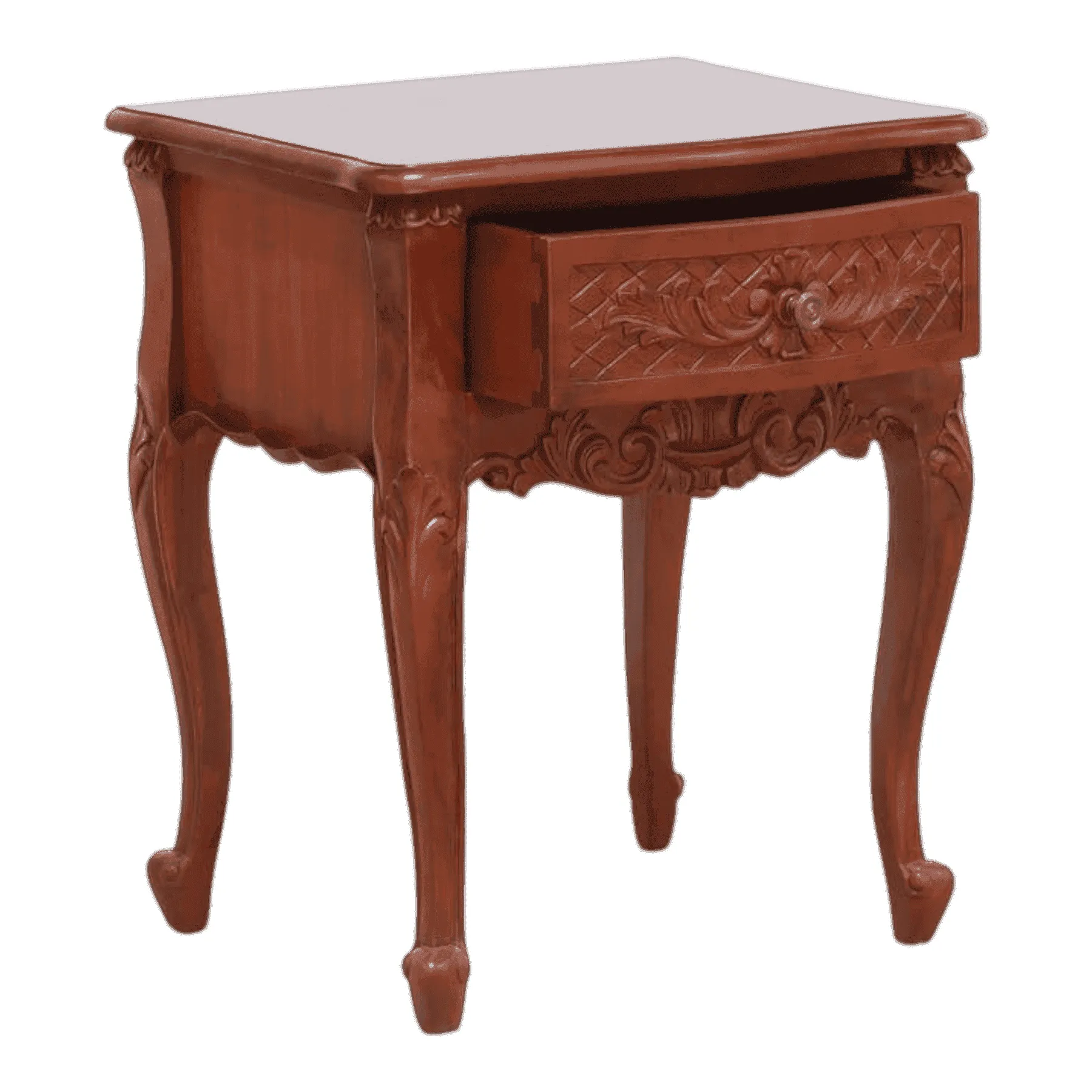 Vintage carved wooden nightstand with one drawer