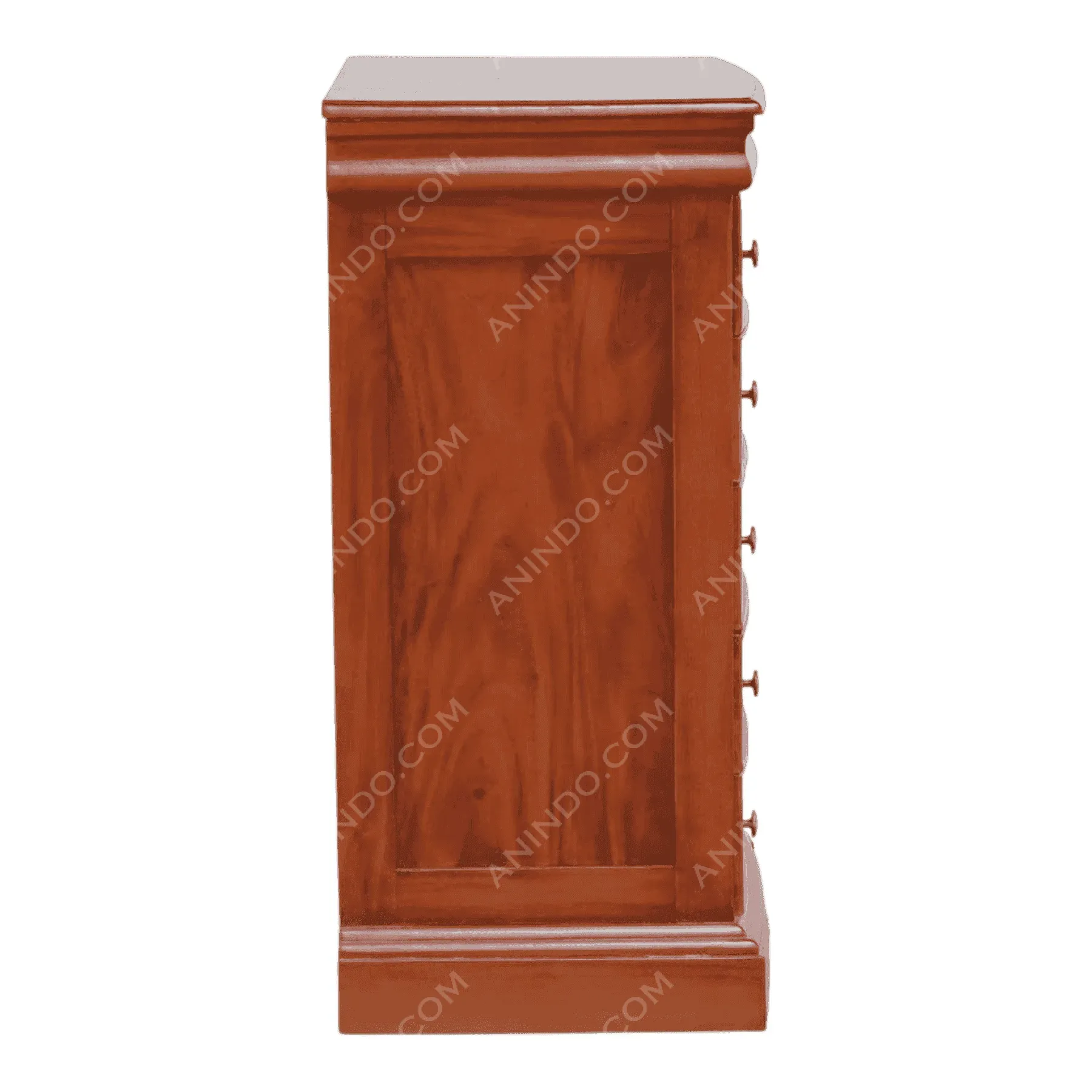 Side view of wooden dresser with drawers