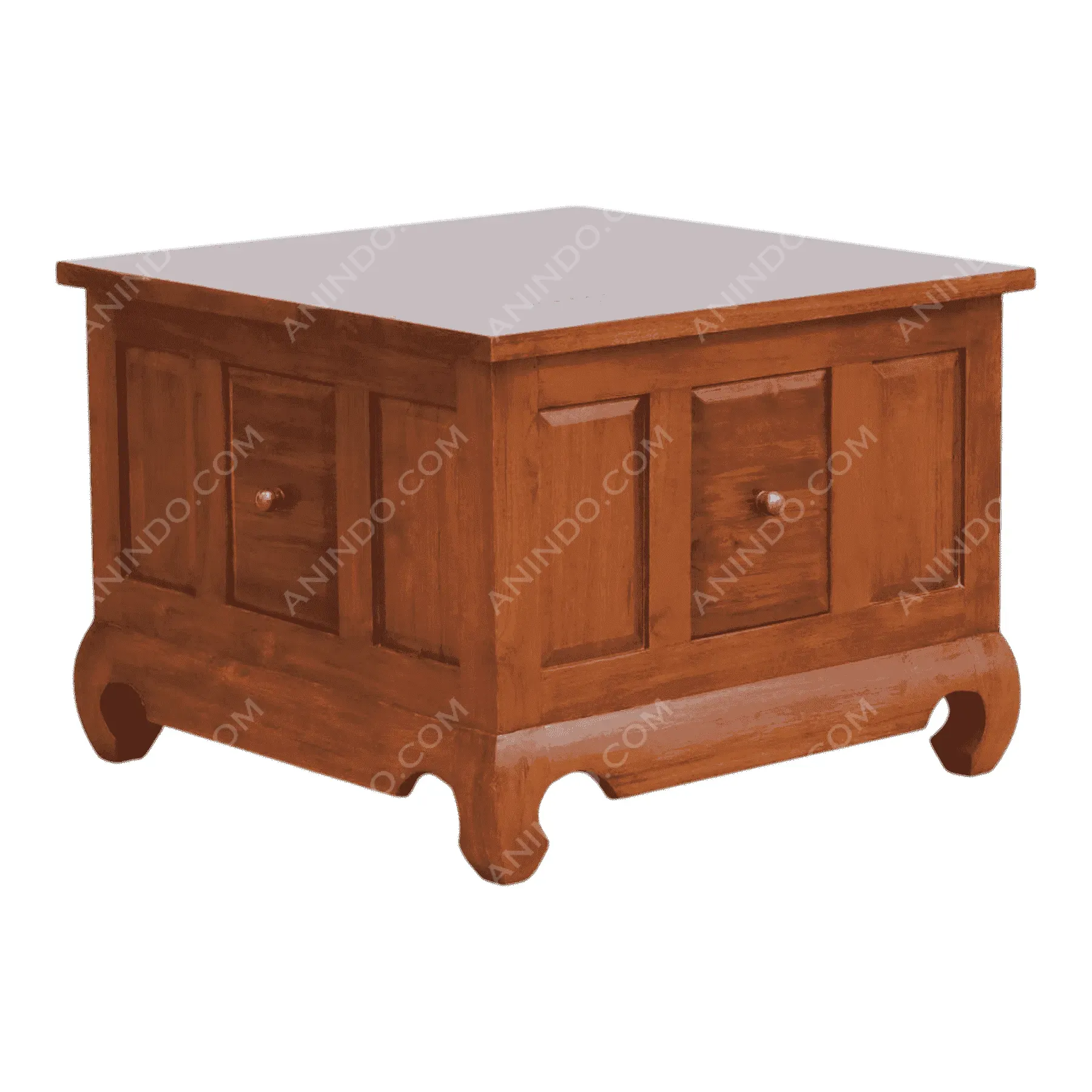 Wooden square end table with drawers
