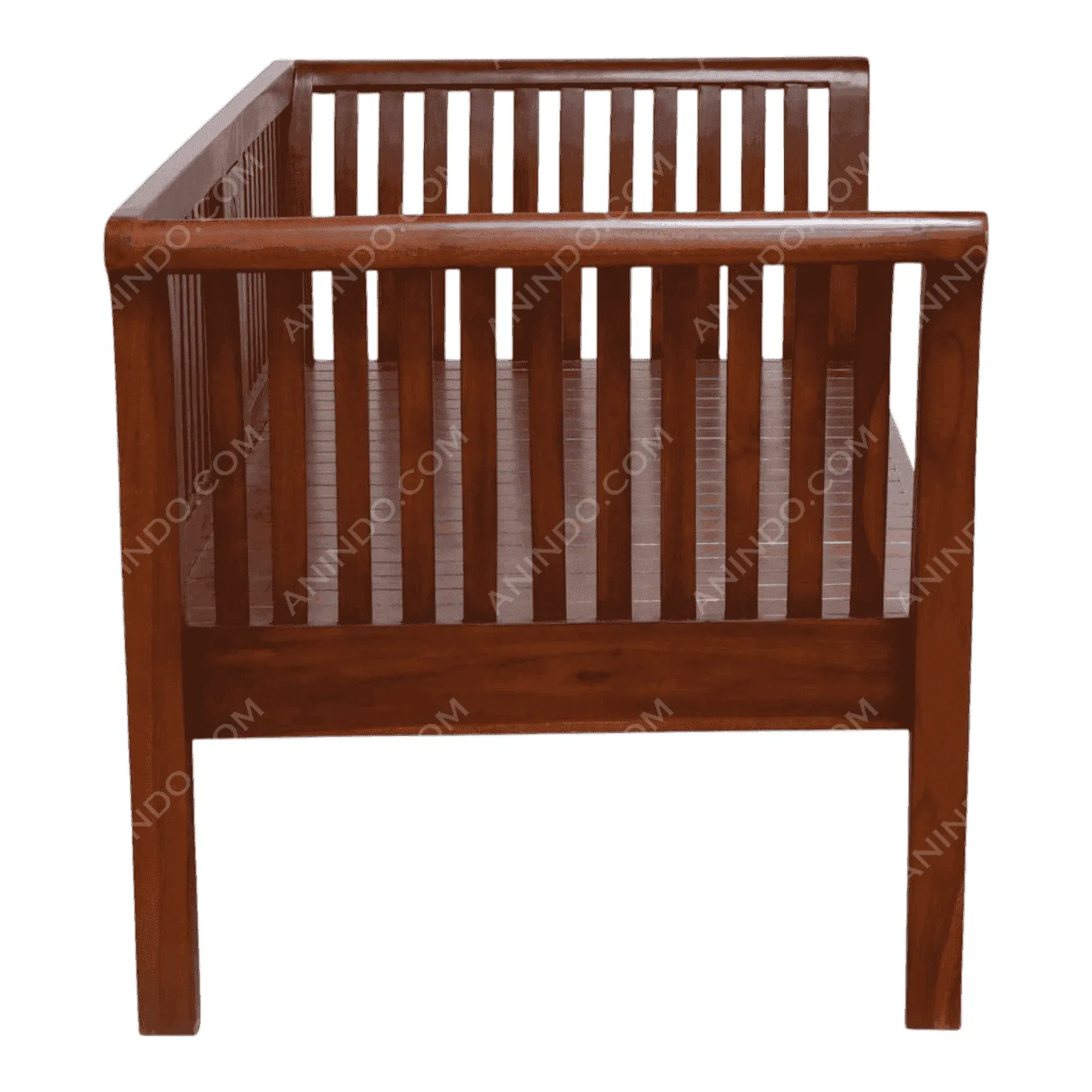 Wooden slatted sofa frame without cushions